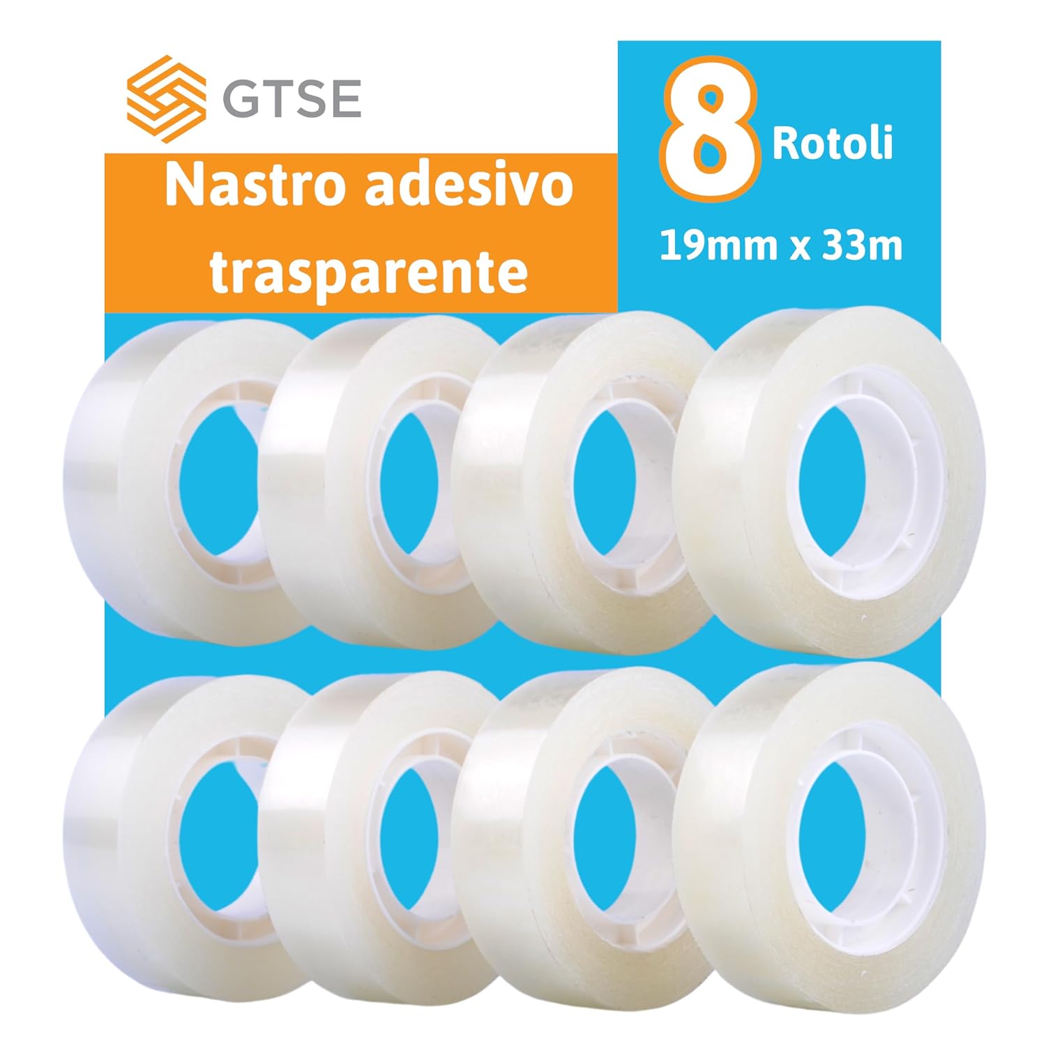 Thumbnail 1 de GTSE Nastro adesivo trasparente 19 mm x 33 m, confezione 8 rotoli