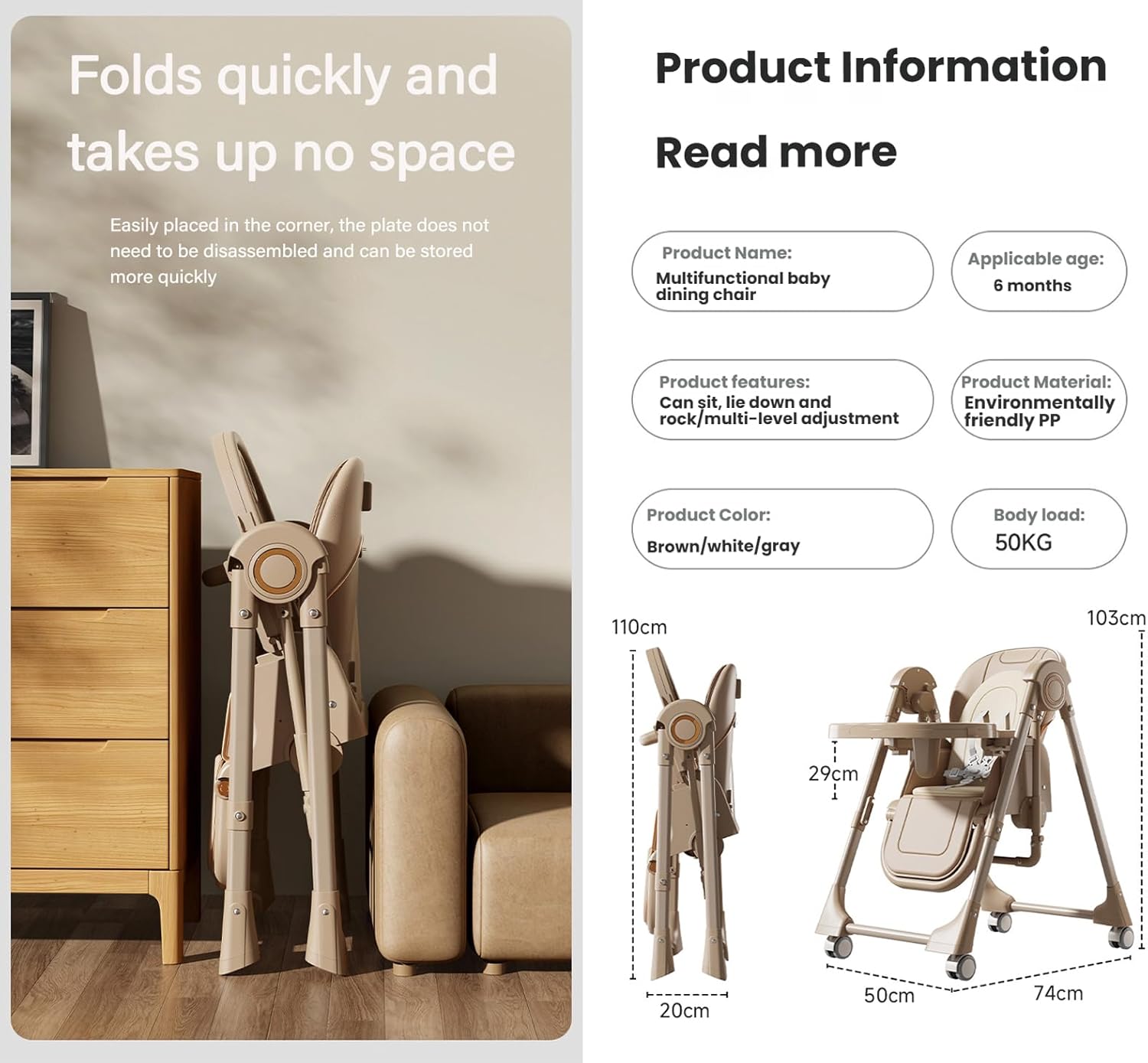 Thumbnail 6 de Magic ZC Pelle PU seggiolone per bambini X8121 White, con doppio vassoio e ruote