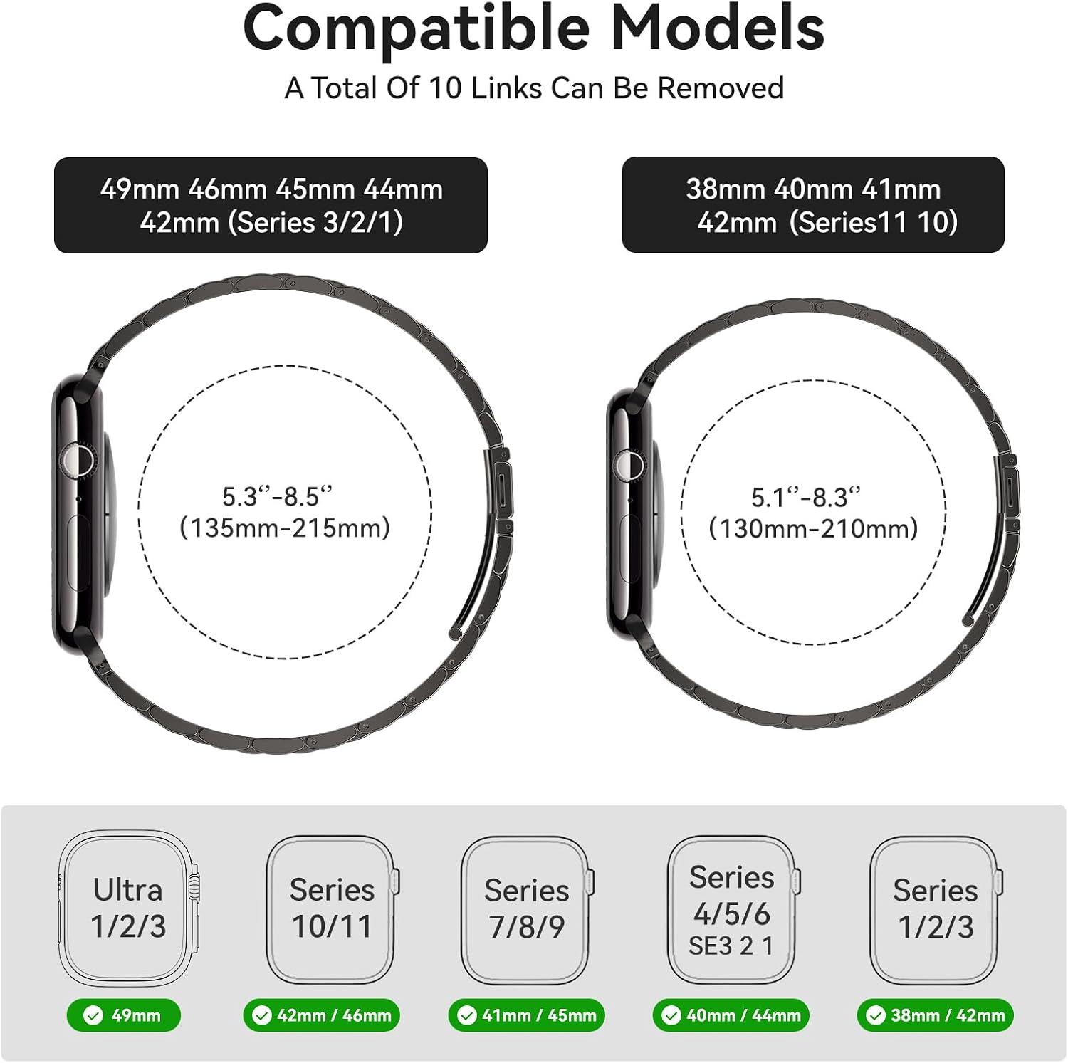 Thumbnail 1 de SUNFWR Metal Apple Watch Band, Black 316L Stainless Steel, Adjustable Links