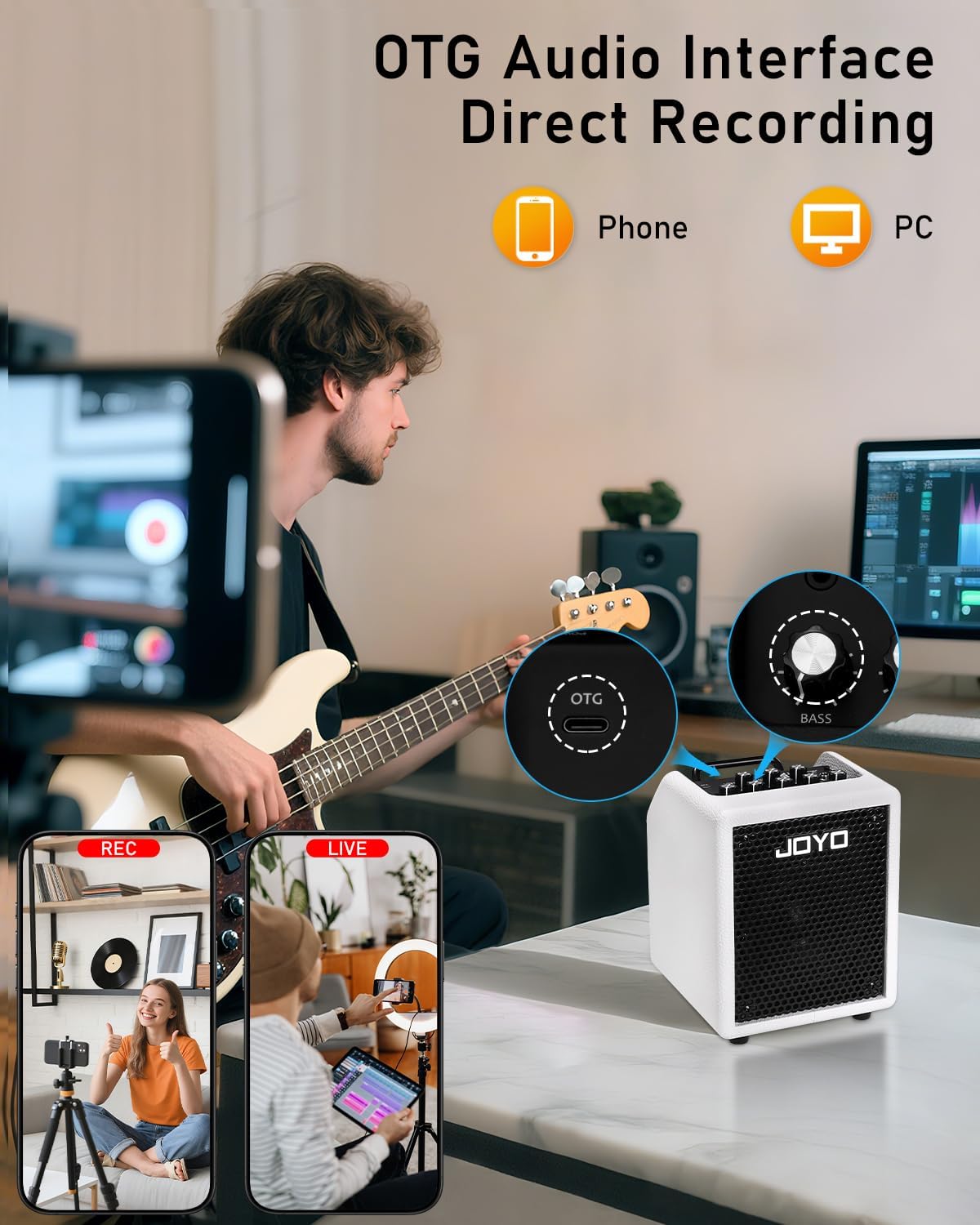 Detalle 2 de JOYO Vibe Cube BA-30 JOYO-BA-30 WH 30W Bass Combo Amp with Bluetooth 5.1 & OTG