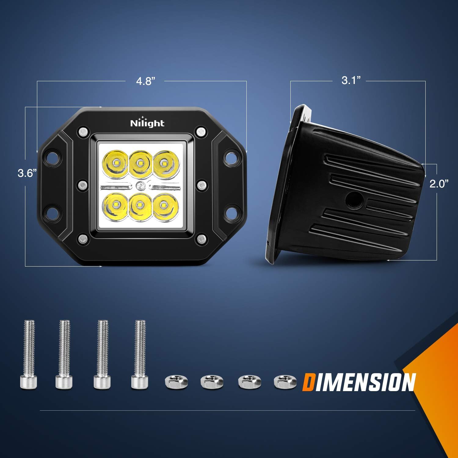 Thumbnail 1 de Nilight NI23C-18W 2PCS 18W Spot LED Work Lights (Flush Mount, IP67)