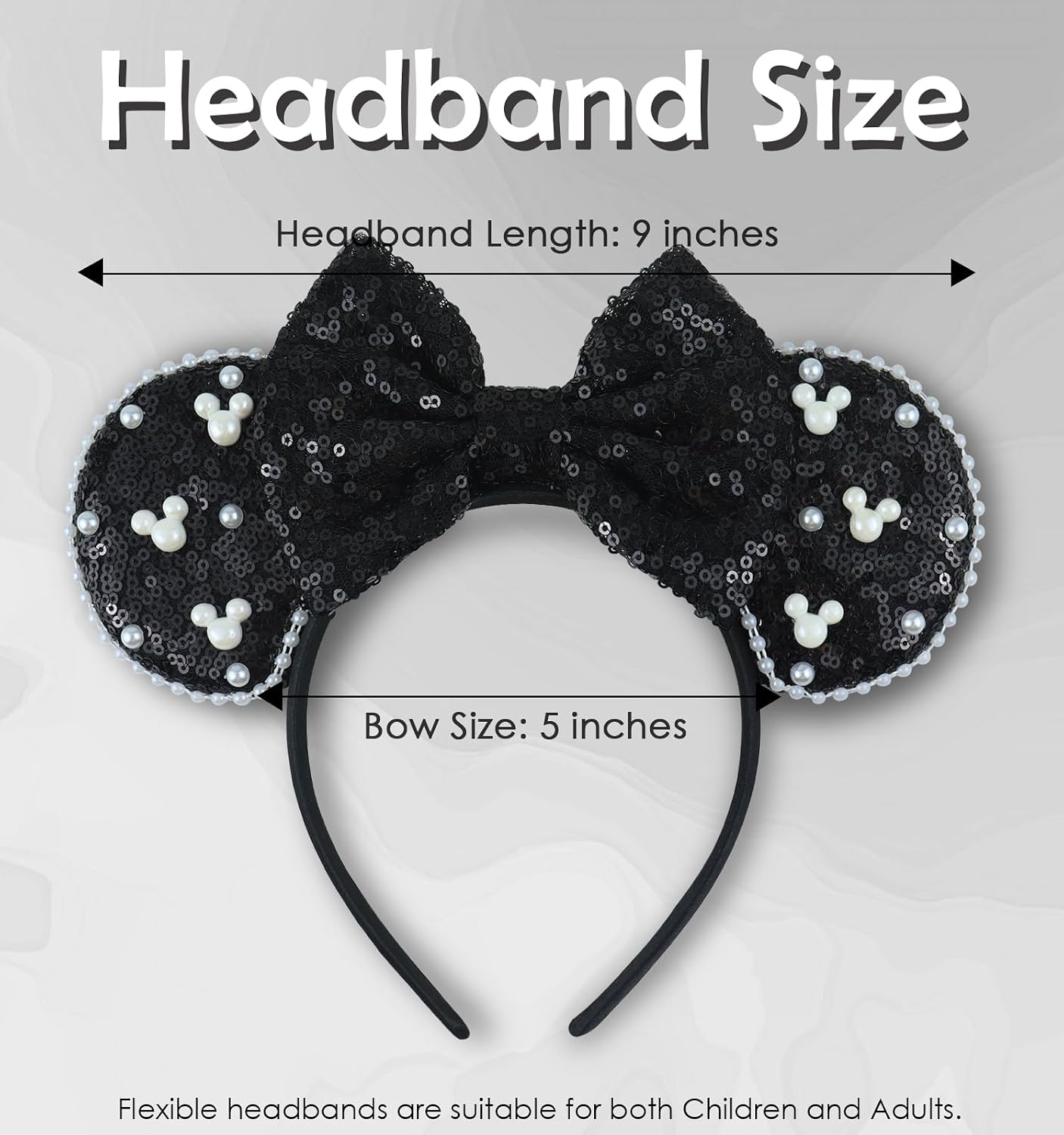 Detalle de LIHELEI Black Sequin Mouse Ears Headband with Pearl Accent
