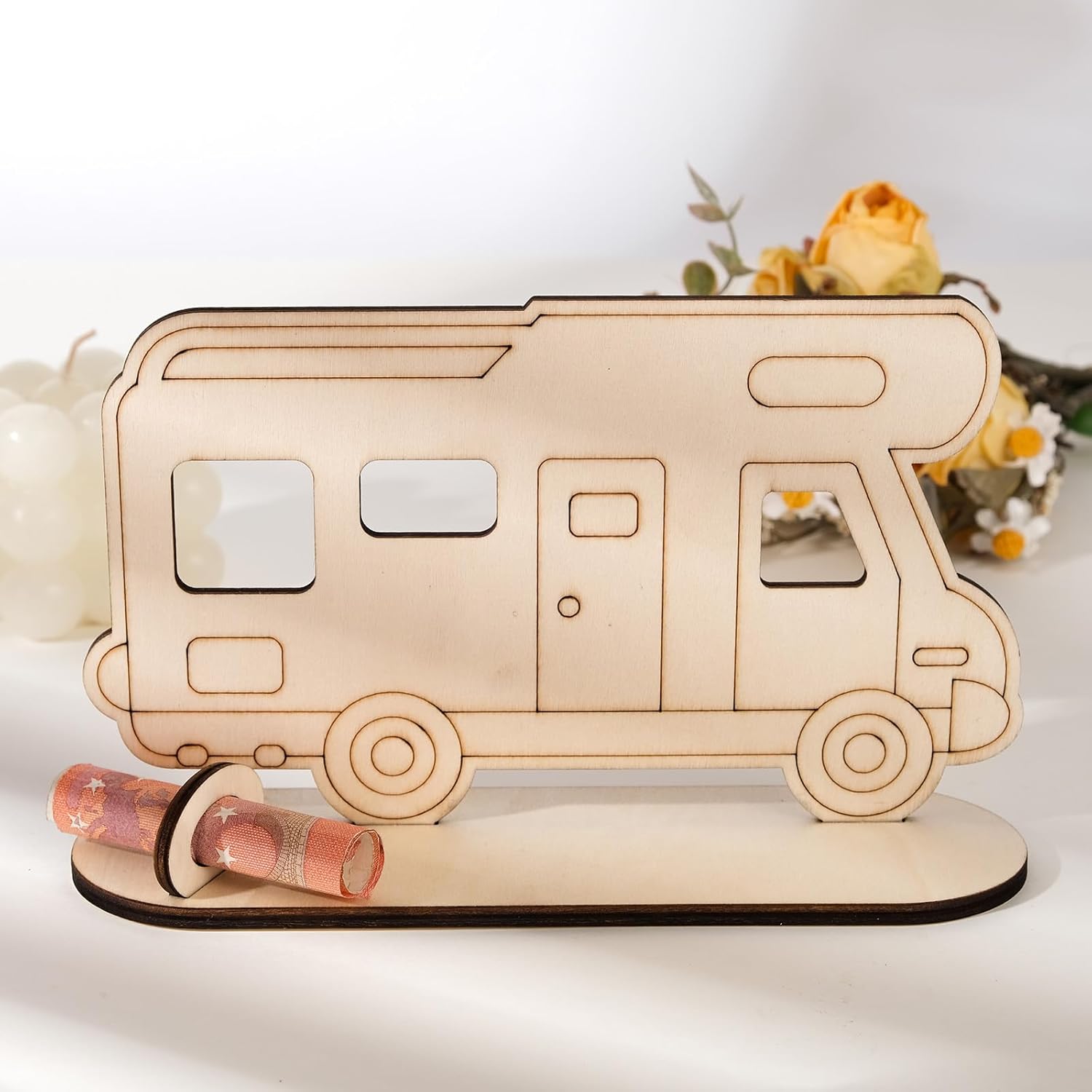 Thumbnail 4 de HOLDLEAF Wohnwagen Geburtstag Geldgeschenk aus Holz – Reisekasse im Caravan-Design für Camper