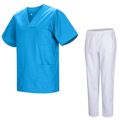 MISEMIYA Uniforme Sanitario Unisex con Pantalón Blanco 817-8312-BLANCO – Talla S, Color Cian