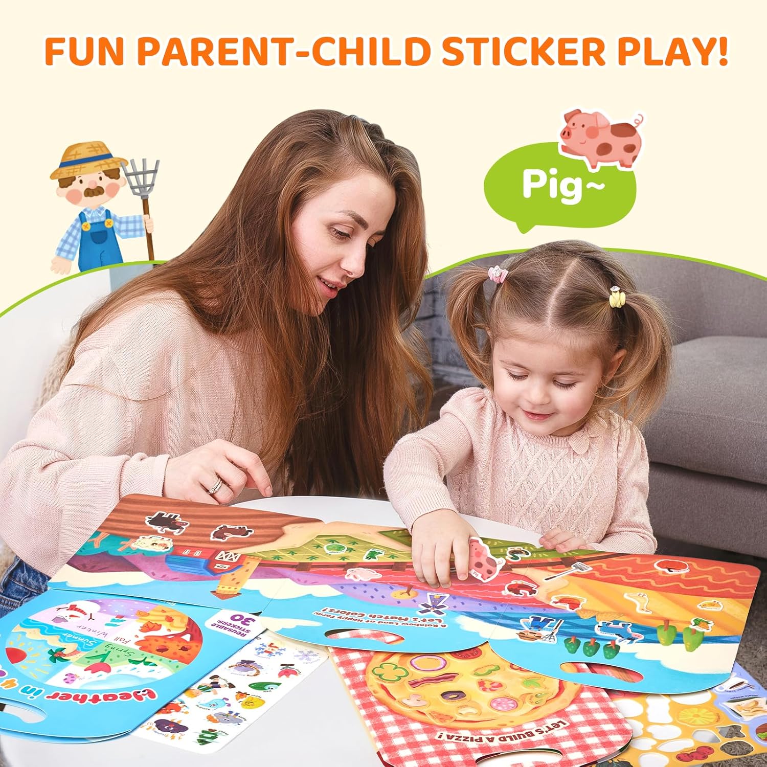 Detalle de JoyCat Reusable Sticker Book Set (3-Pack): Farm, Pizza-Making, Weather