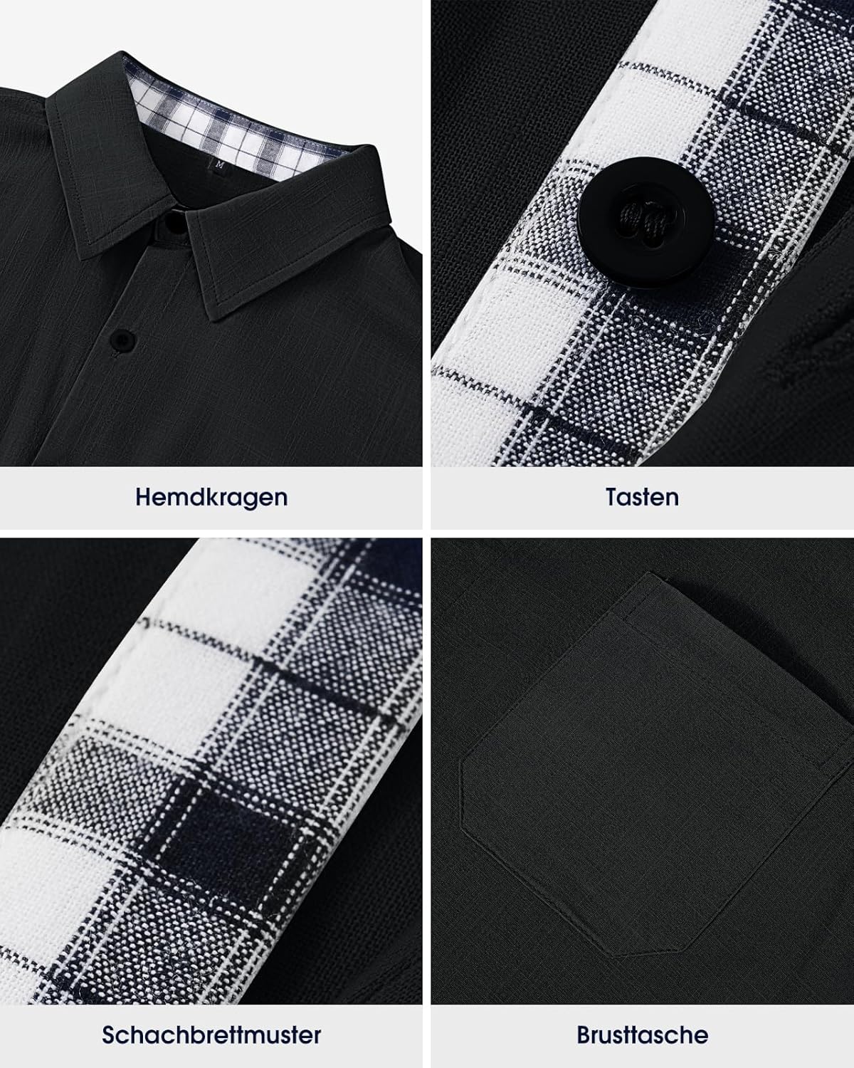 Detalle 1 de HMIYA Herren Kurzarm Hemd aus 100% Baumwolle – Button Down, Sommer, Regular Fit