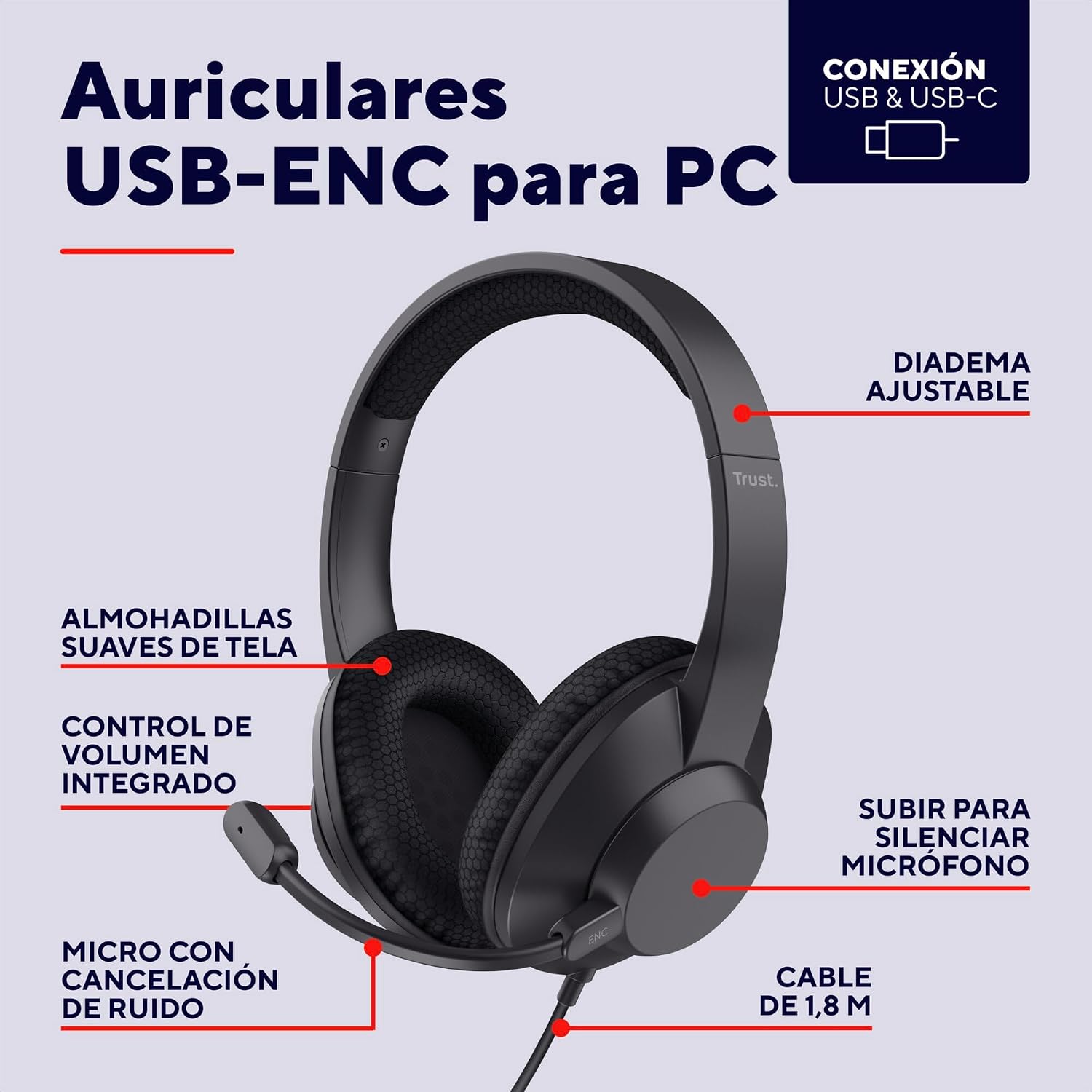 Detalle 2 de Trust Ayda MAX Auriculares USB-C con Cancelación de Ruido