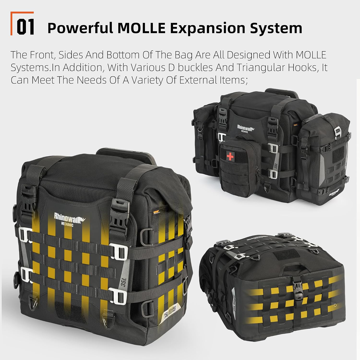 Thumbnail 6 de Rhinowalk 35L Waterproof Motorcycle Saddle Bag with MOLLE System