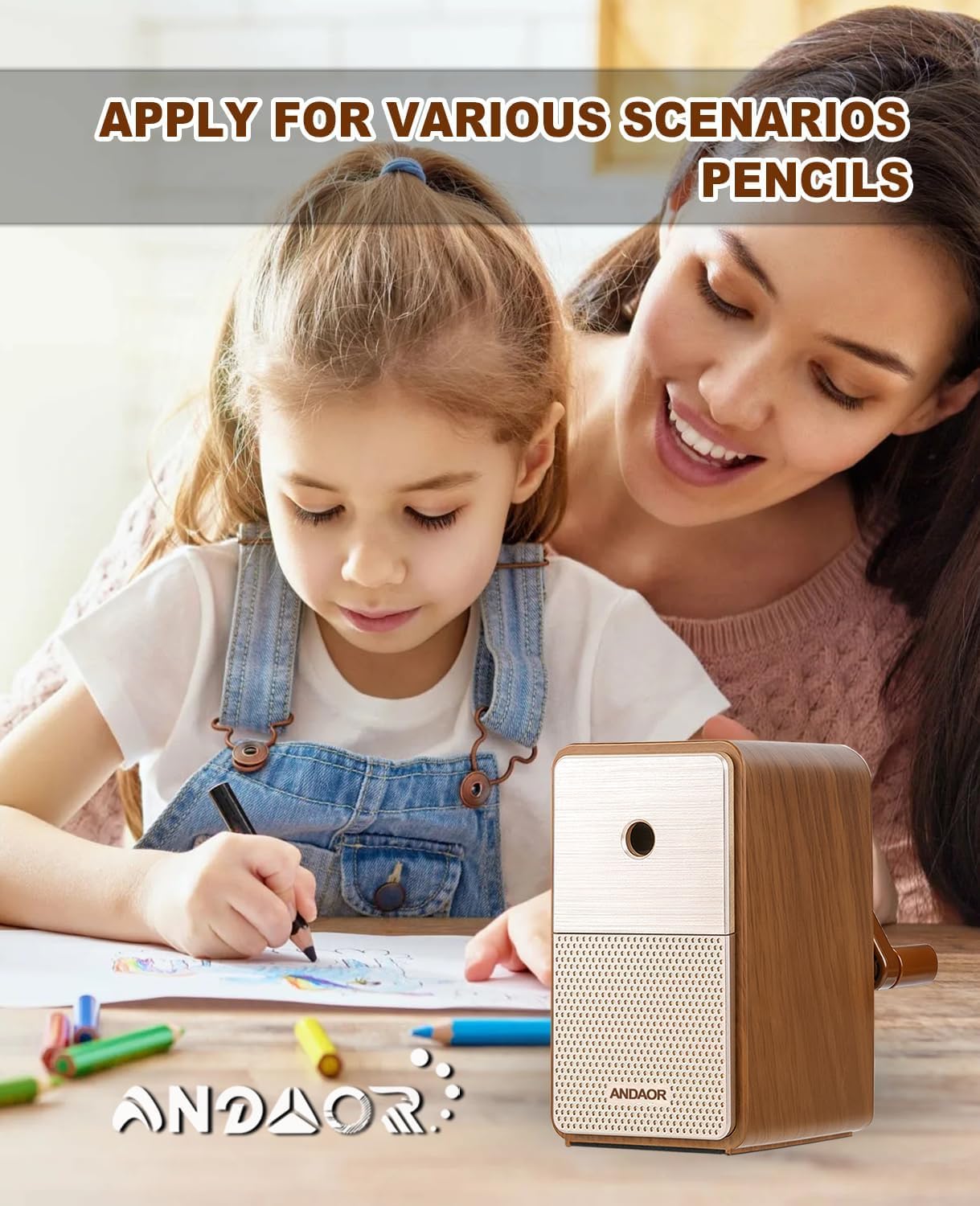 Thumbnail 6 de Manual Pencil Sharpener Desk Pencil Sharpener with Container – 5-Grade Thickness Adjustment and Auto-Stop