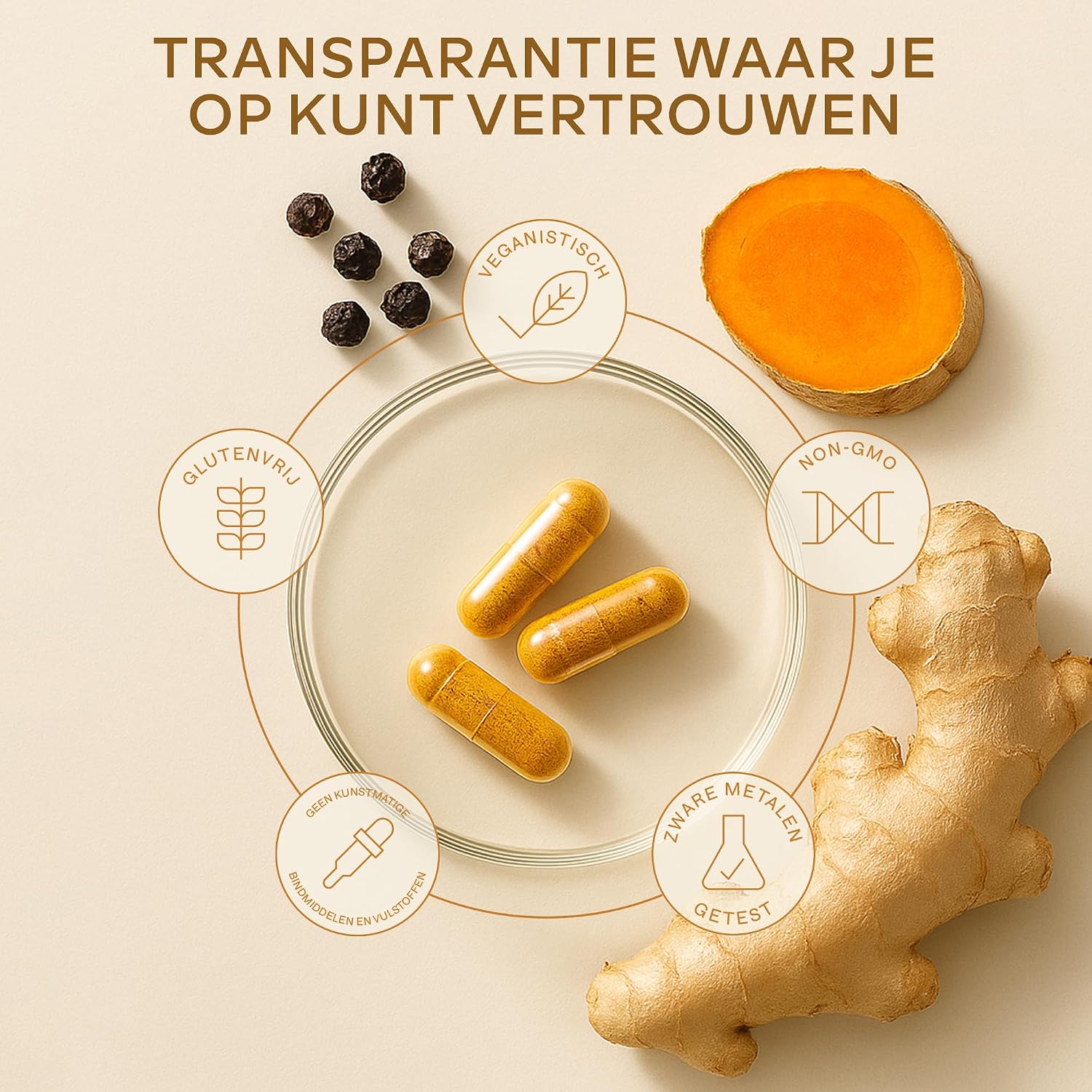 Detalle 2 de AAVALABS kurkuma- en zwartepepercapsules met gember, 95% curcumine, vegan