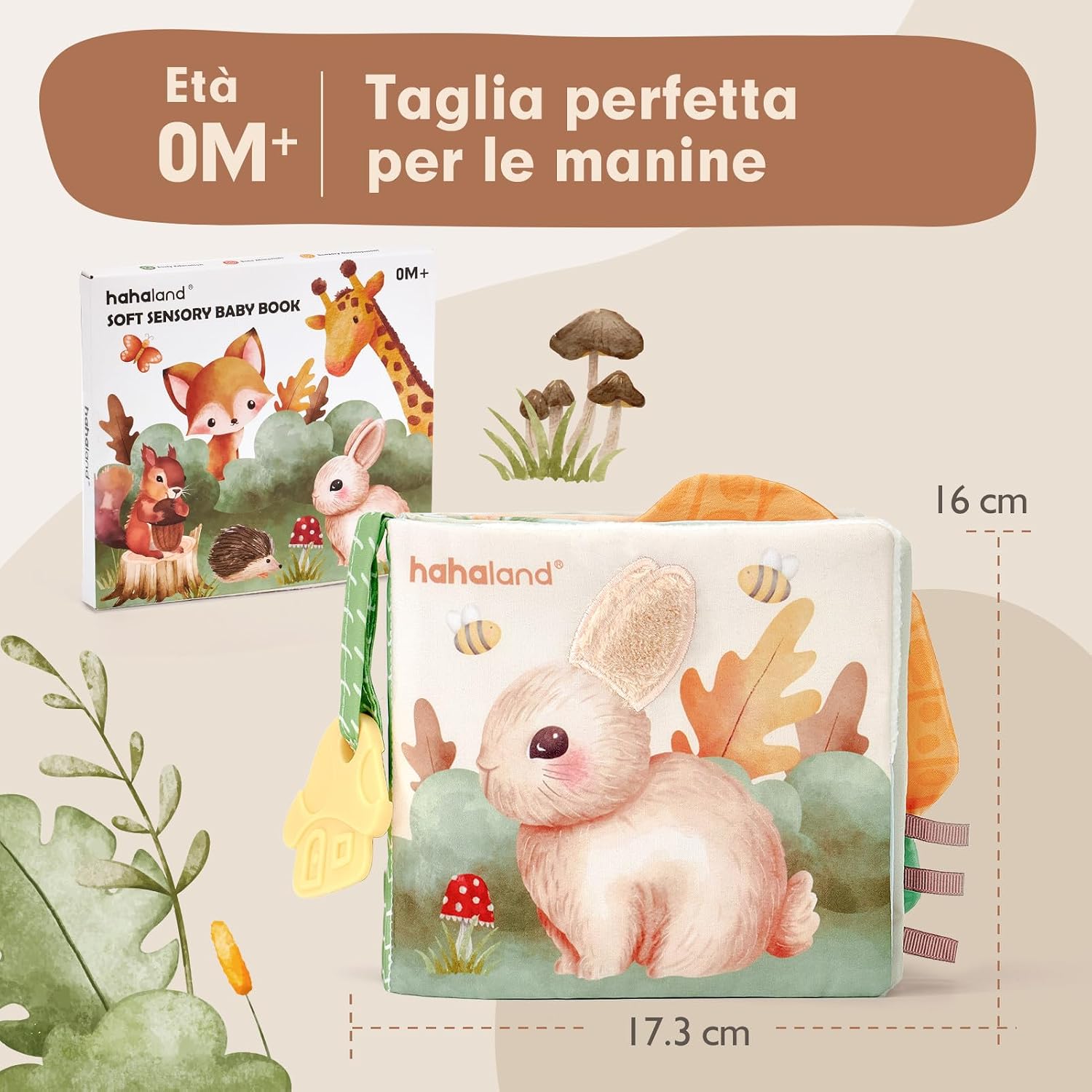 Thumbnail 6 de hahaland Libri di Stoffa Neonati 0-6 Mesi – Libro Tattile Interattivo con Animali e Specchio per Passeggino