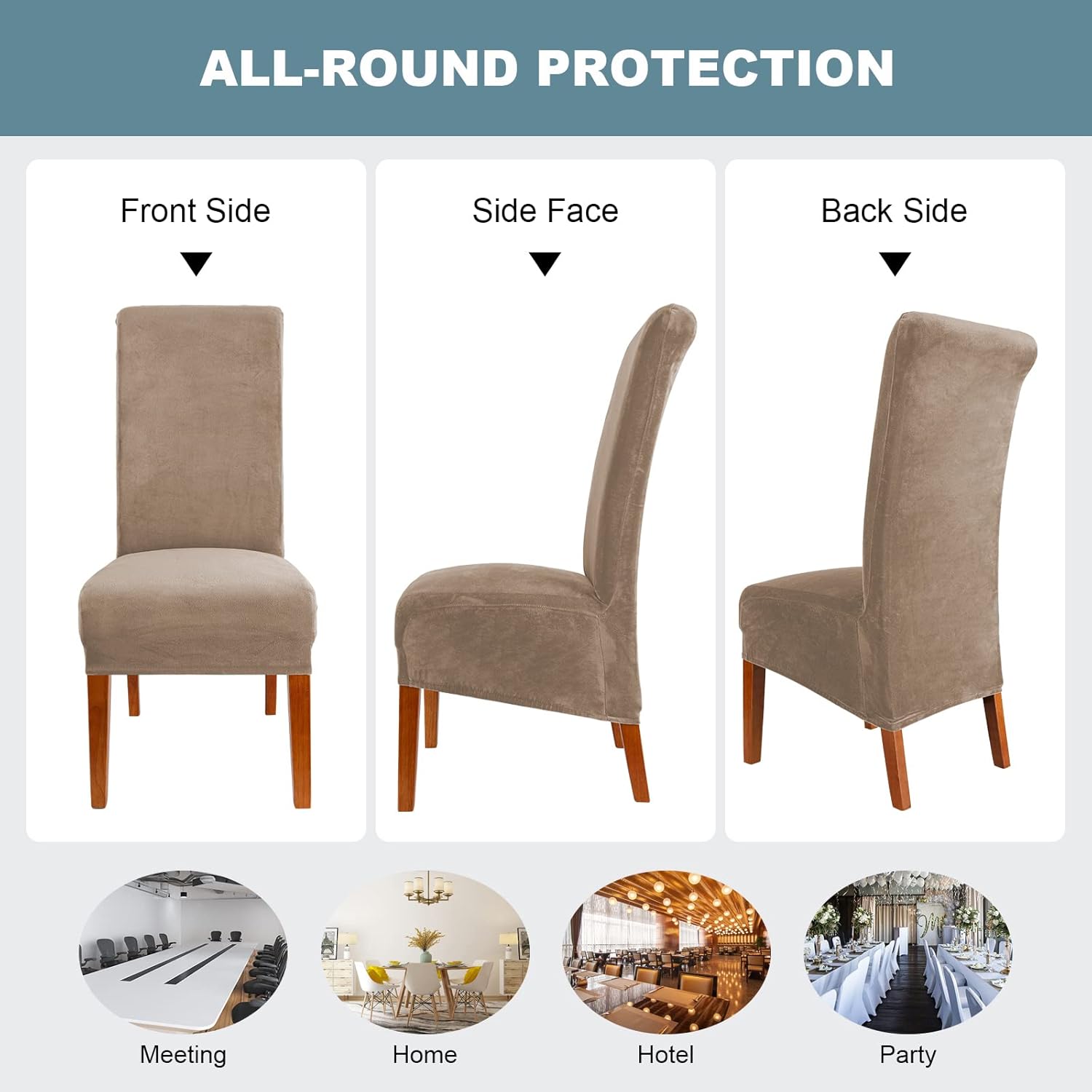 Thumbnail 4 de CMAKER Velvet Dining Chair Covers – Stretch Large Chair Slipcover, XL Camel, Set of 6