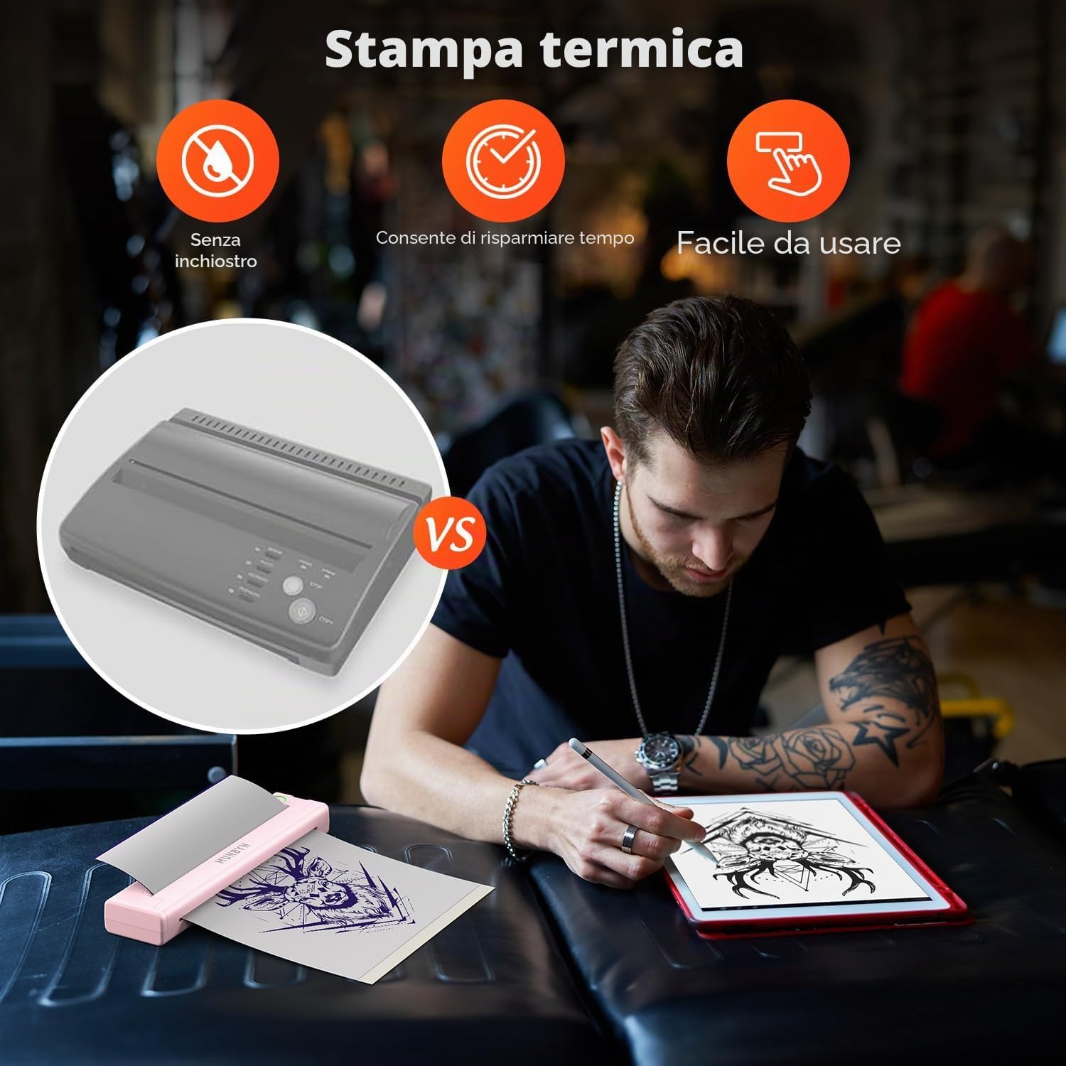 Thumbnail 5 de MUNBYN ITP05 Stampante Stencil Tattoo – Portatile, Bluetooth, 20 Fogli