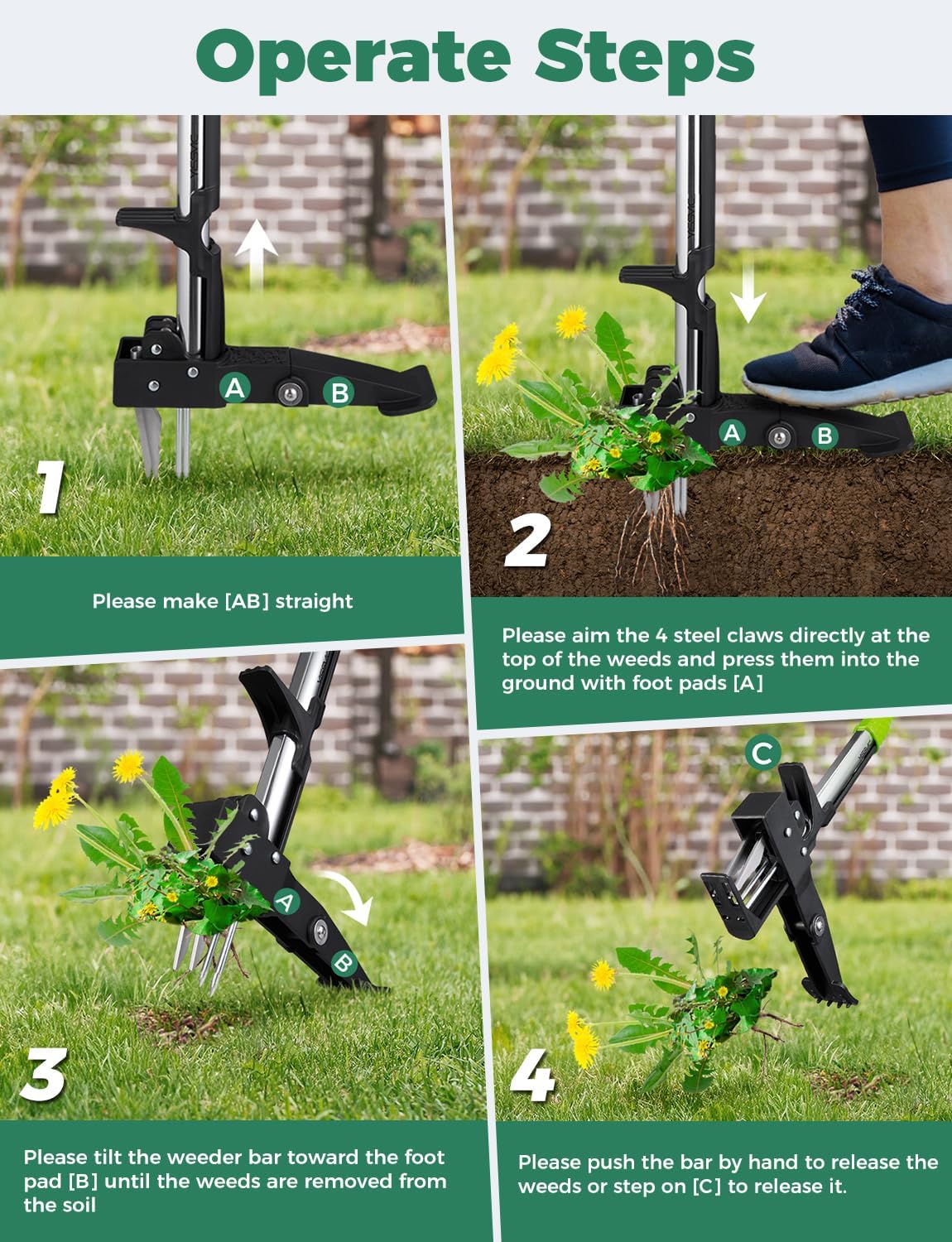Thumbnail 6 de YISSVIC Stand-Up Weed Puller with 4 Claws – Adjustable Telescopic Stainless Steel Root Remover