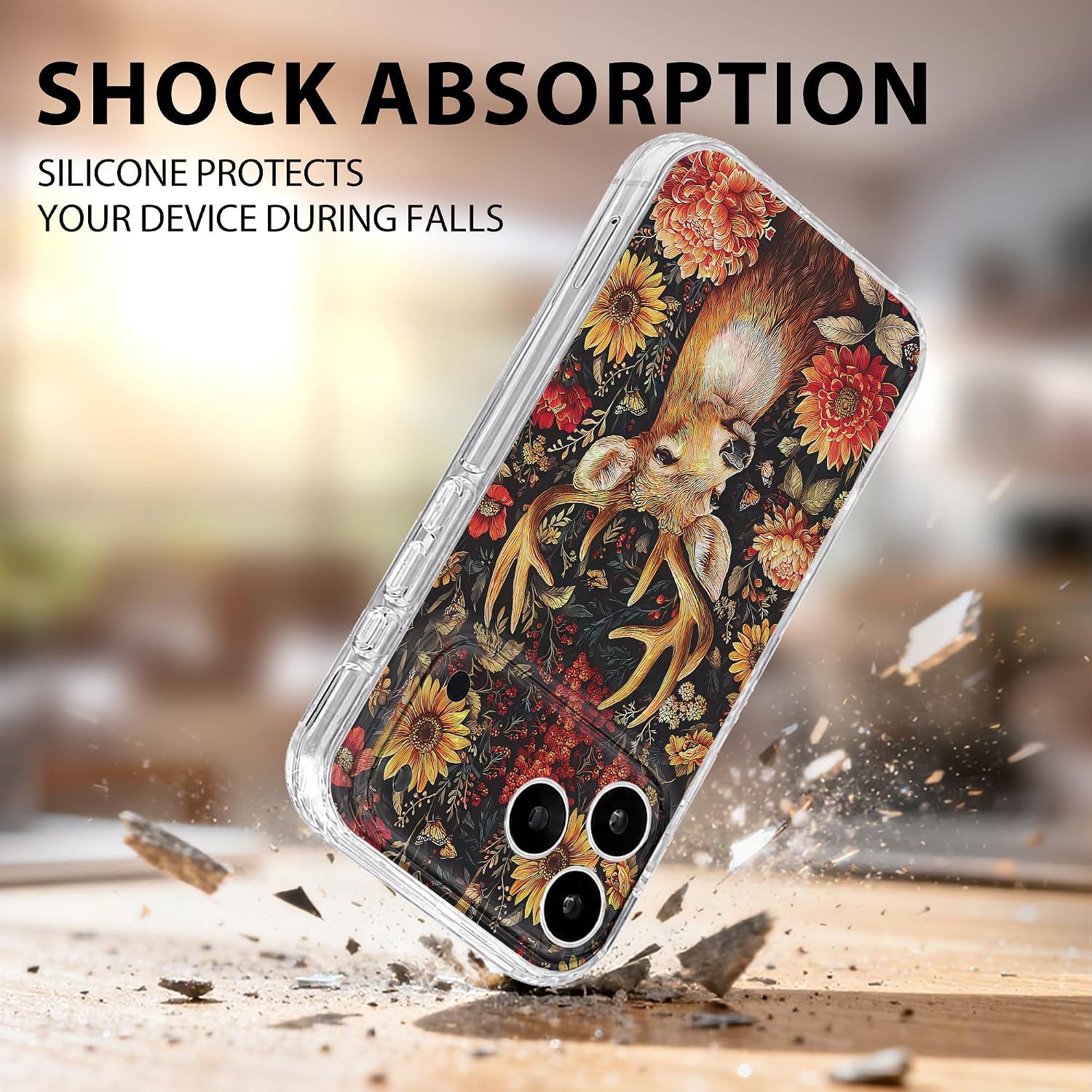 Detalle 2 de GEQCDBN iPhone 17 Pro Case, Deer Stained-Glass Print, Slim TPU