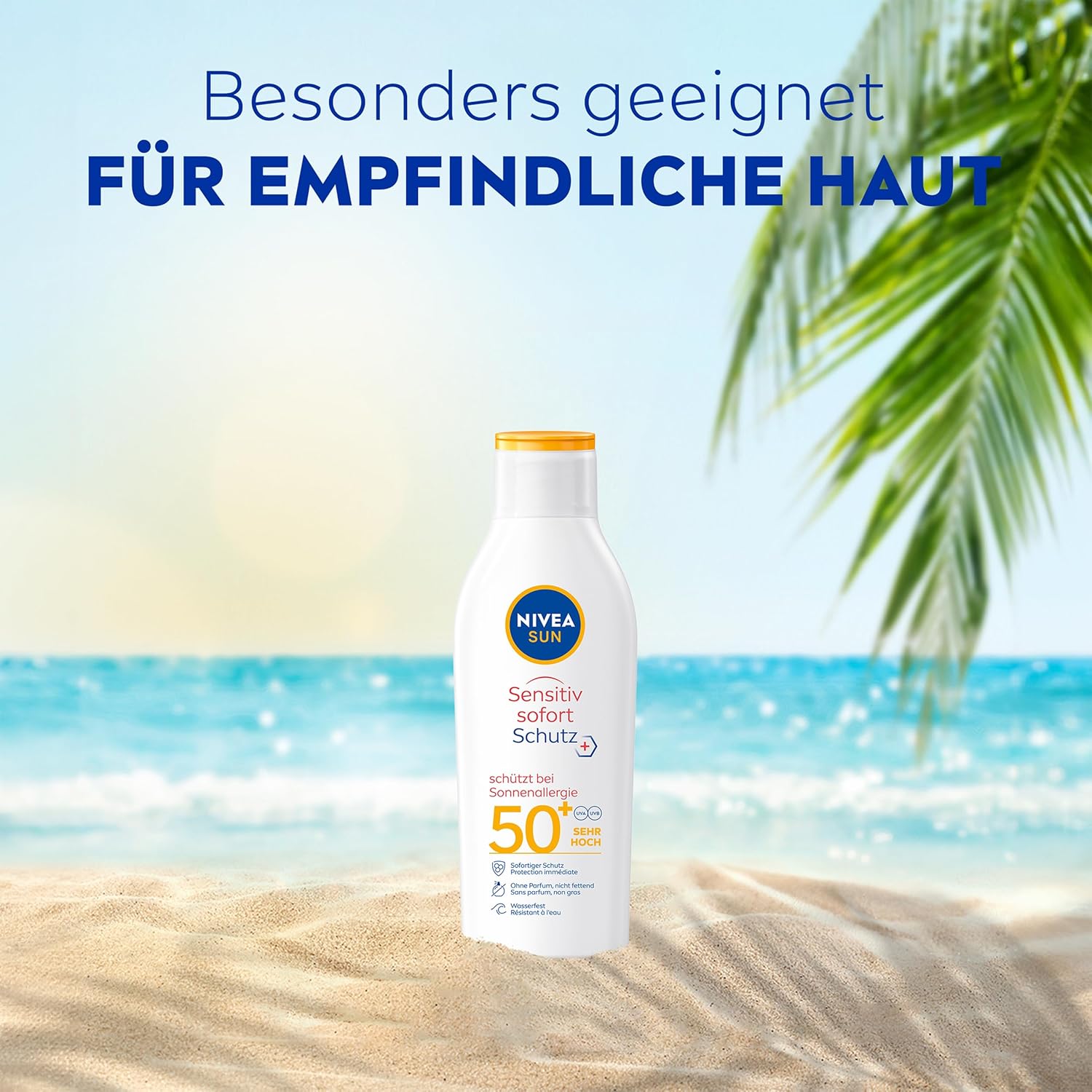 Thumbnail 4 de NIVEA SUN Sensitiv Sofortschutz Sonnenlotion LSF 50+ – parfümfreie, wasserfeste Sonnencreme für empfindliche Haut (200 ml)