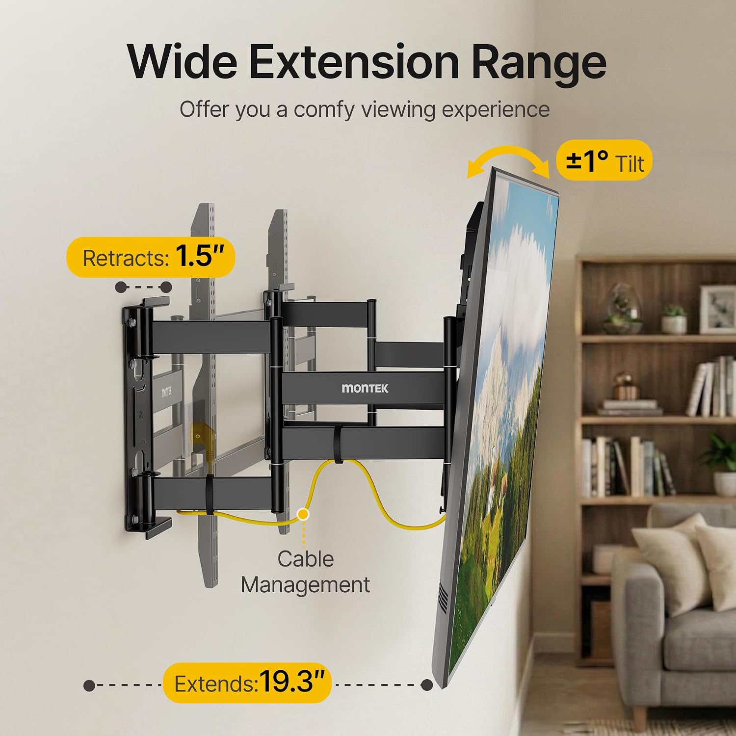 Detalle de monTEK Heavy Duty Corner TV Wall Mount for 65–100-Inch TVs with 19.3" Dual Arm