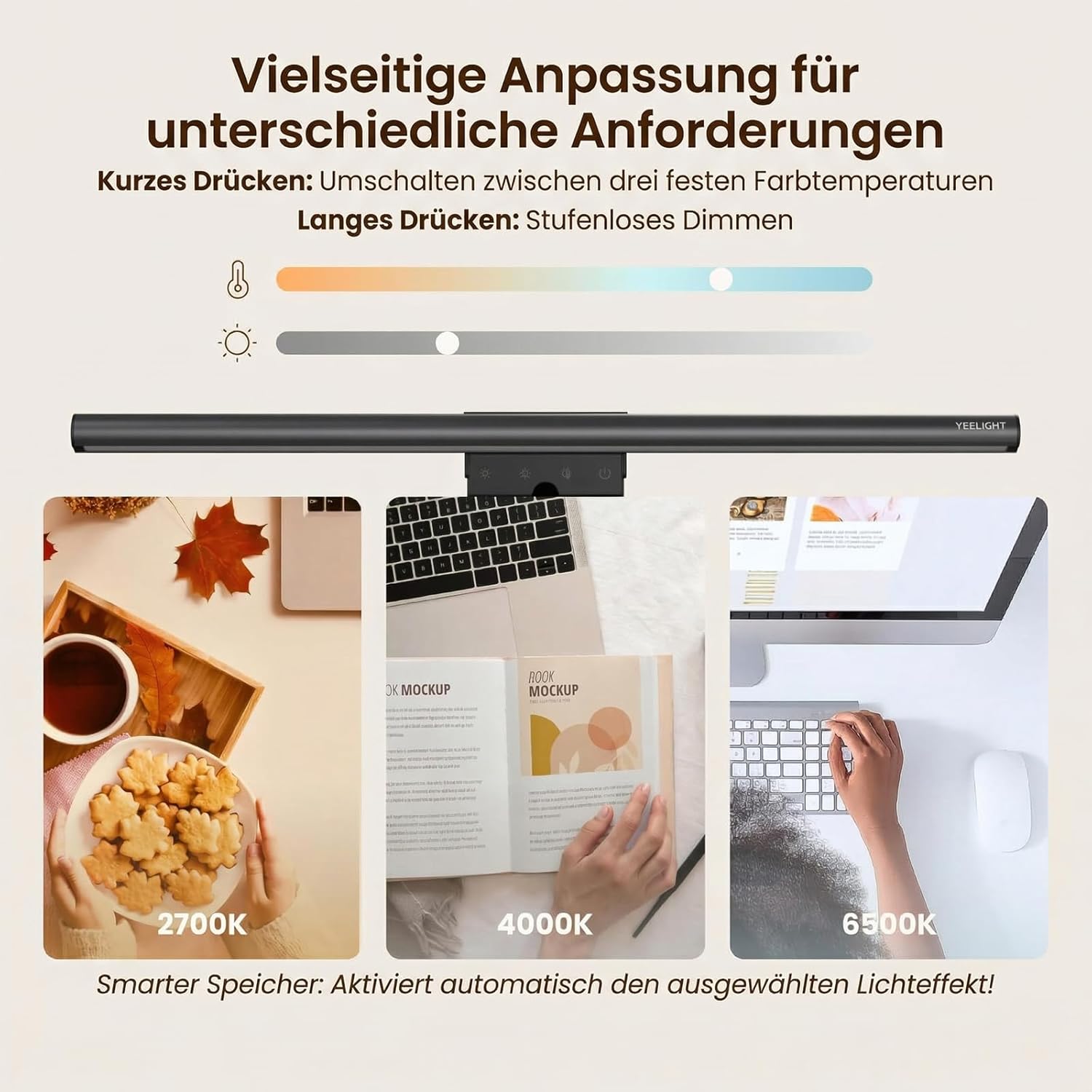 Detalle de Yeelight Monitor Lampe LED mit Fernbedienung & Touch Control – 40 cm Lichtleiste für den Bildschirm