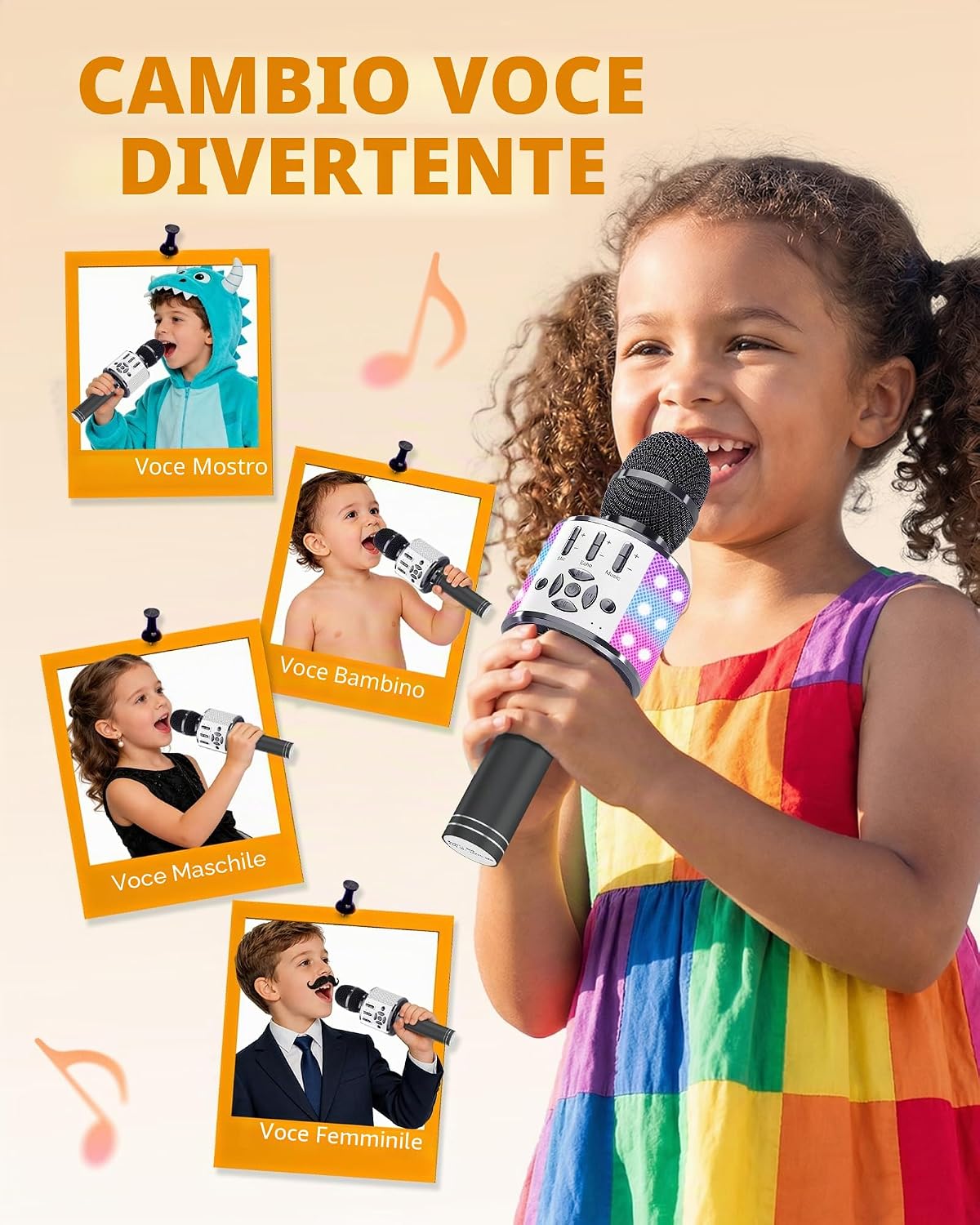 Detalle de BONAOK Microfono Karaoke cambia voce con luci e suoni per adulti, compatibile con iOS e Android (Grigio siderale)