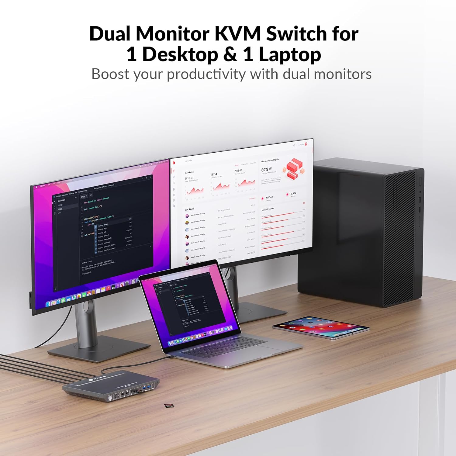 Thumbnail 1 de AV Access Dockingstation mit KVM-Switch für Laptop & Desktop – Dual Monitor, 100 W USB-C Ladefunktion, 4K@60Hz
