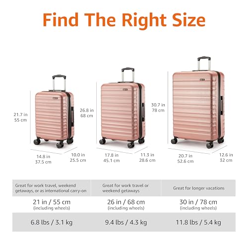 Detalle de Amazon Basics Hard Shell Small Suitcase (Rose Gold) – Expandable ABS Carry-On with 4 Double Spinner Wheels