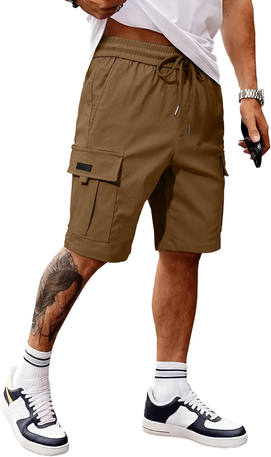 Detalle de JMIERR Kurze Hosen Shorts Cargo Shorts Herren – elastischer Bund, 5 Taschen, vielseitig einsetzbar