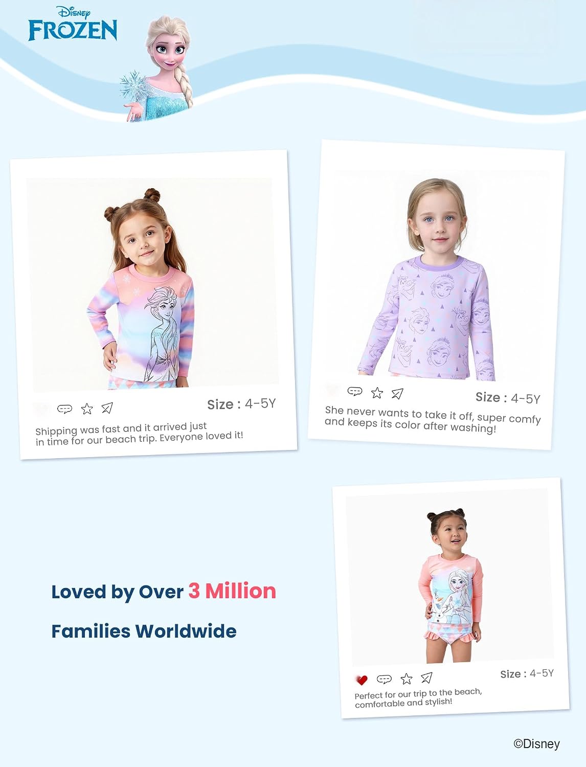 Detalle 2 de Disney Mickey and Friends Girls 2-Piece Long Sleeve Rash Guard Tankini