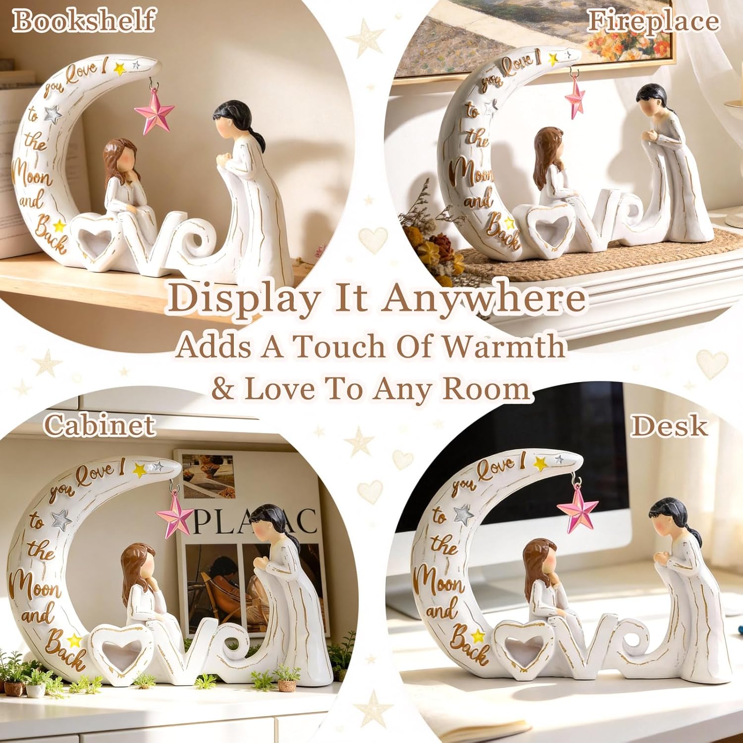 Thumbnail 5 de AC AATVE Mother & Daughter Resin Figurine with Pink Star – I Love You to the Moon and Back Keepsake