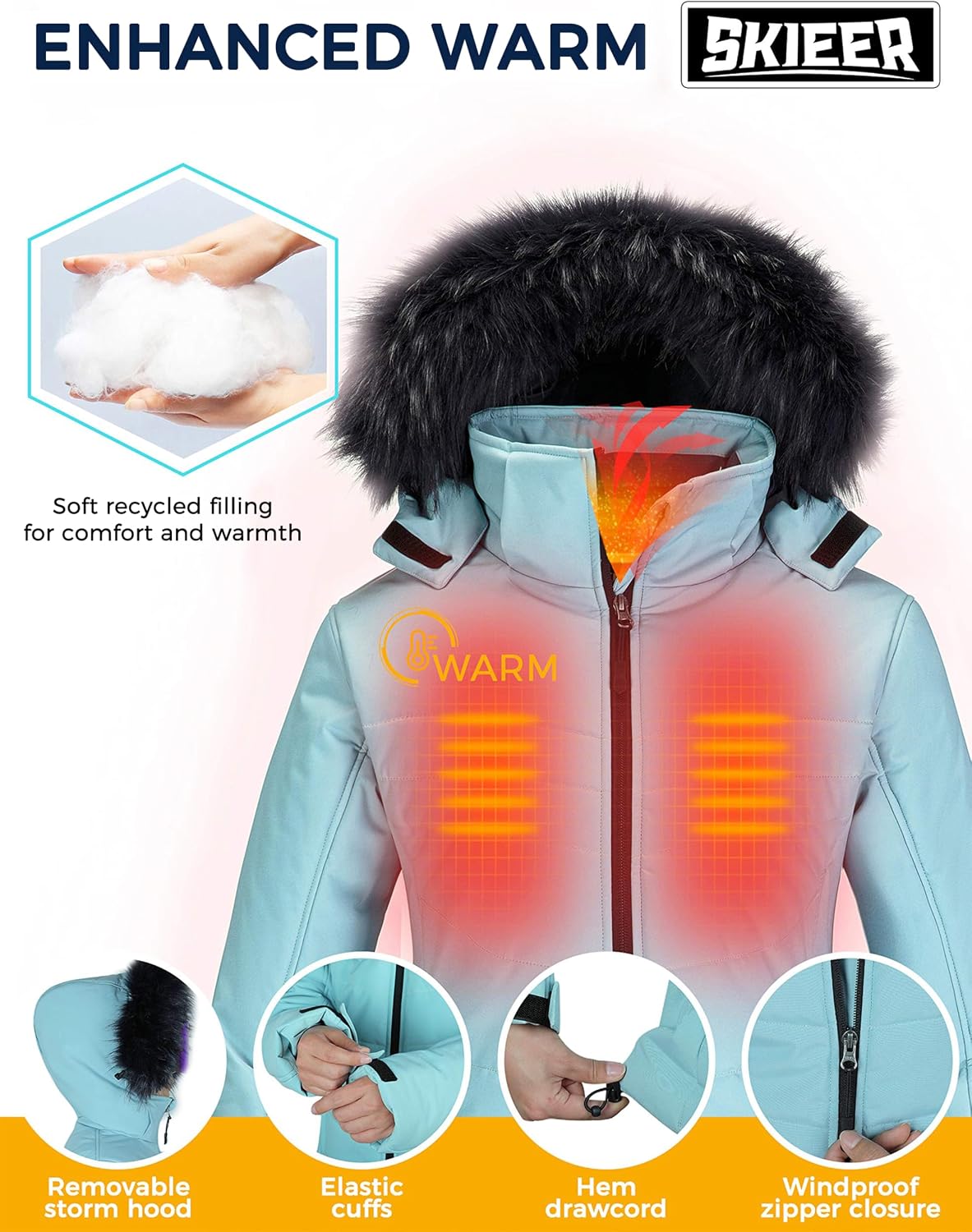Thumbnail 4 de Skieer Women's Waterproof Ski Jacket Warm Puffer Coat