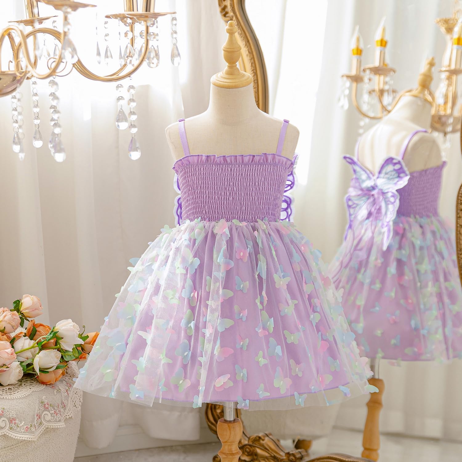 Thumbnail 2 de NNJXD Baby Girl Rainbow Tulle Dress: Fairy Butterfly Party Outfit for Toddlers