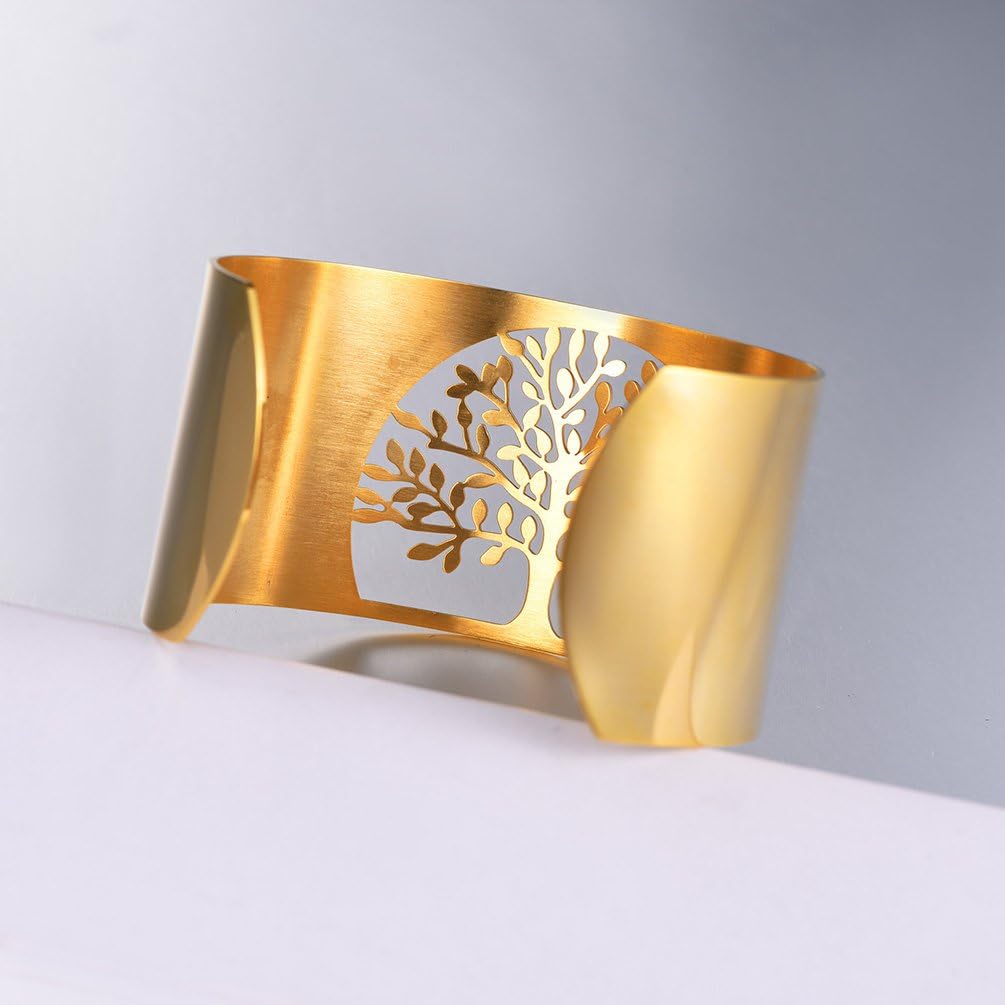 Thumbnail 3 de PROSTEEL anello-bracciale aperto regolabile unisex Albero della Vita in acciaio e placcato oro 18K (confezione regalo)