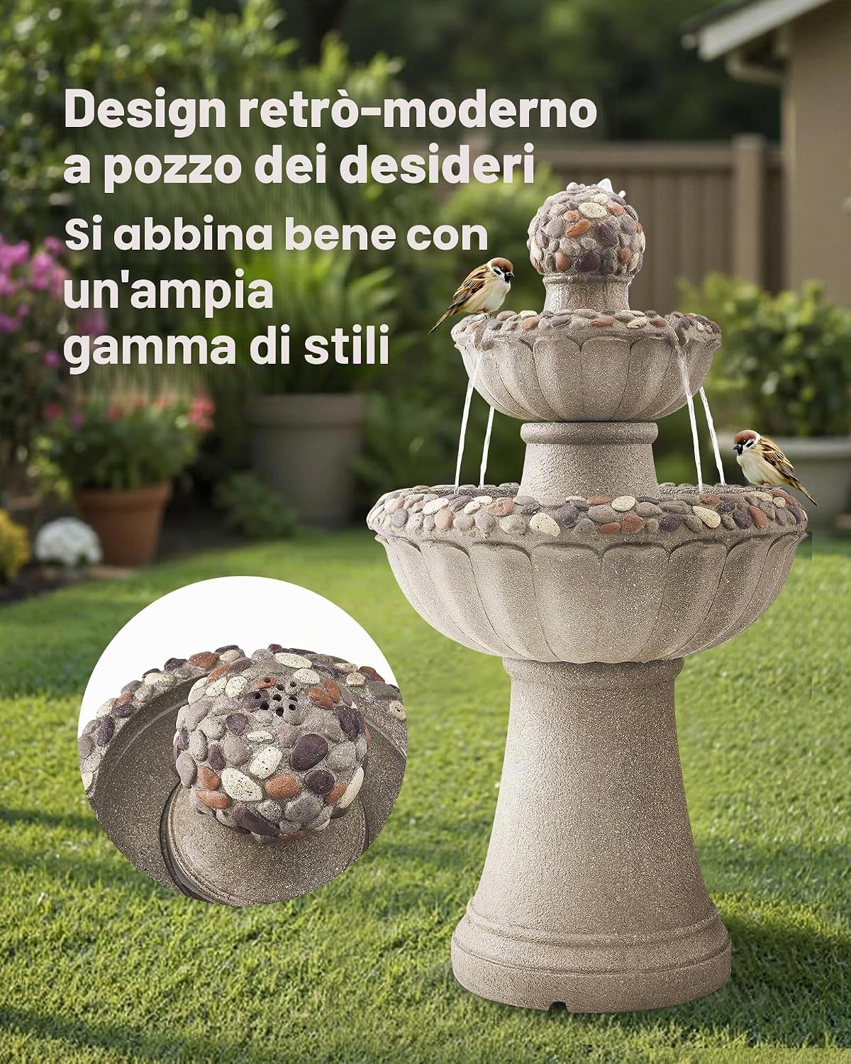 Thumbnail 1 de VEVOR Fontana da Esterno a Cascata 2 livelli in resina e fibra di vetro, 480 x 480 x 927 mm