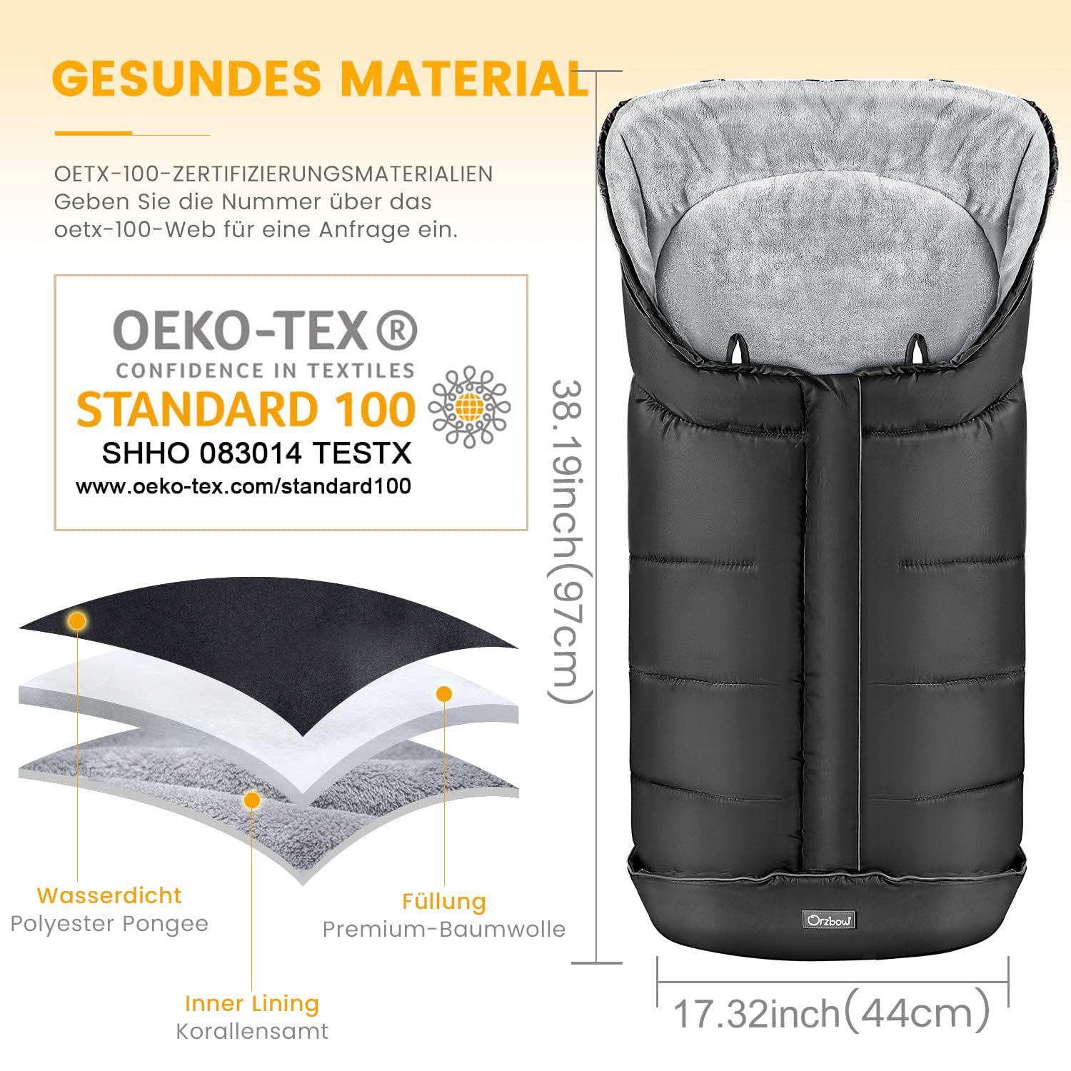 Detalle de Orzbow Fußsack Kinderwagen 97 x 44 cm