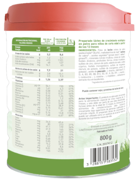 Detalle 2 de Babybio Caprea 3 Leche de Cabra para Crecimiento 🐐 3x800g