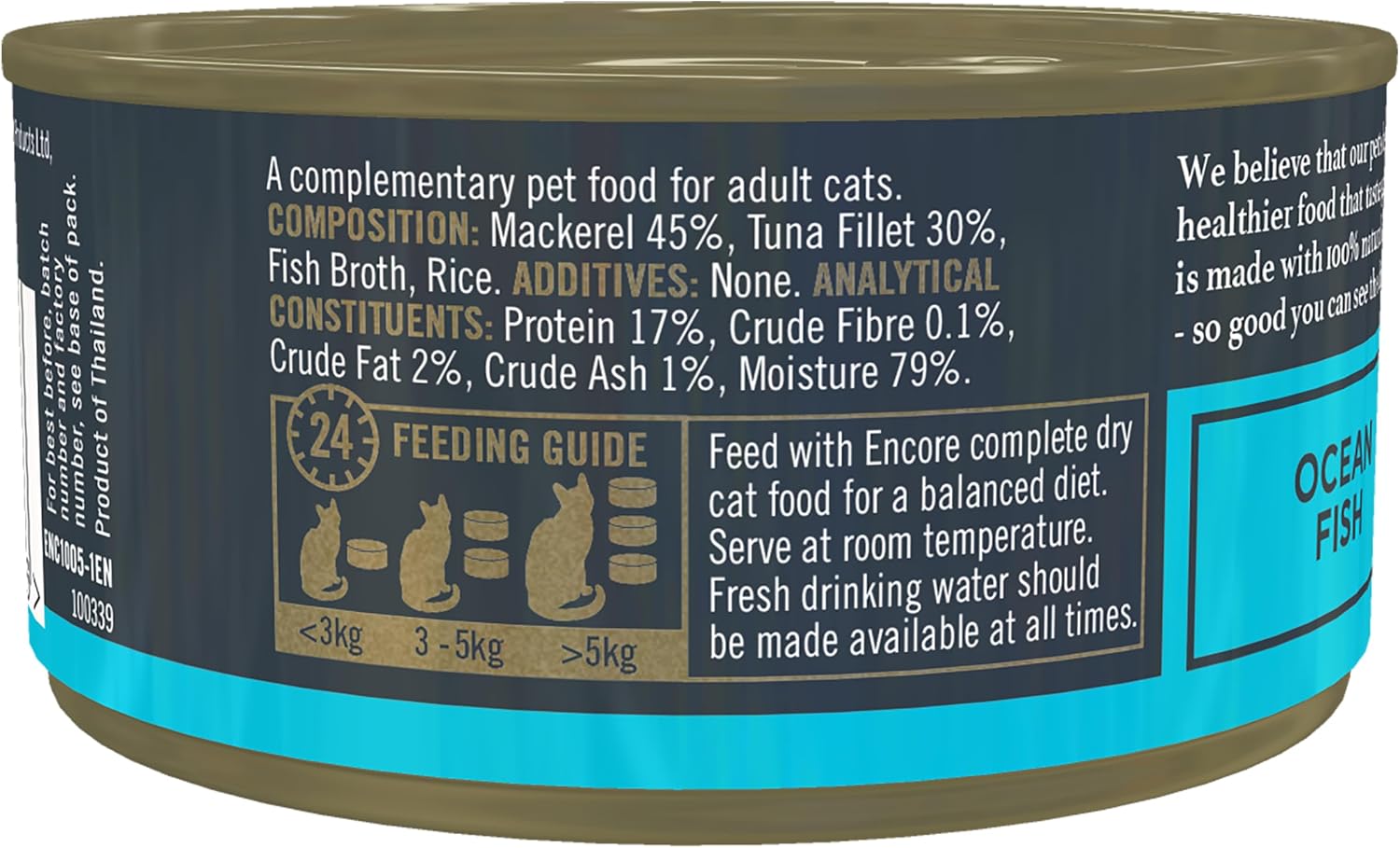 Detalle de Encore Mangime per gatti 100% naturale, pesce dell'oceano in scatola di latta 70 g – confezione da 16