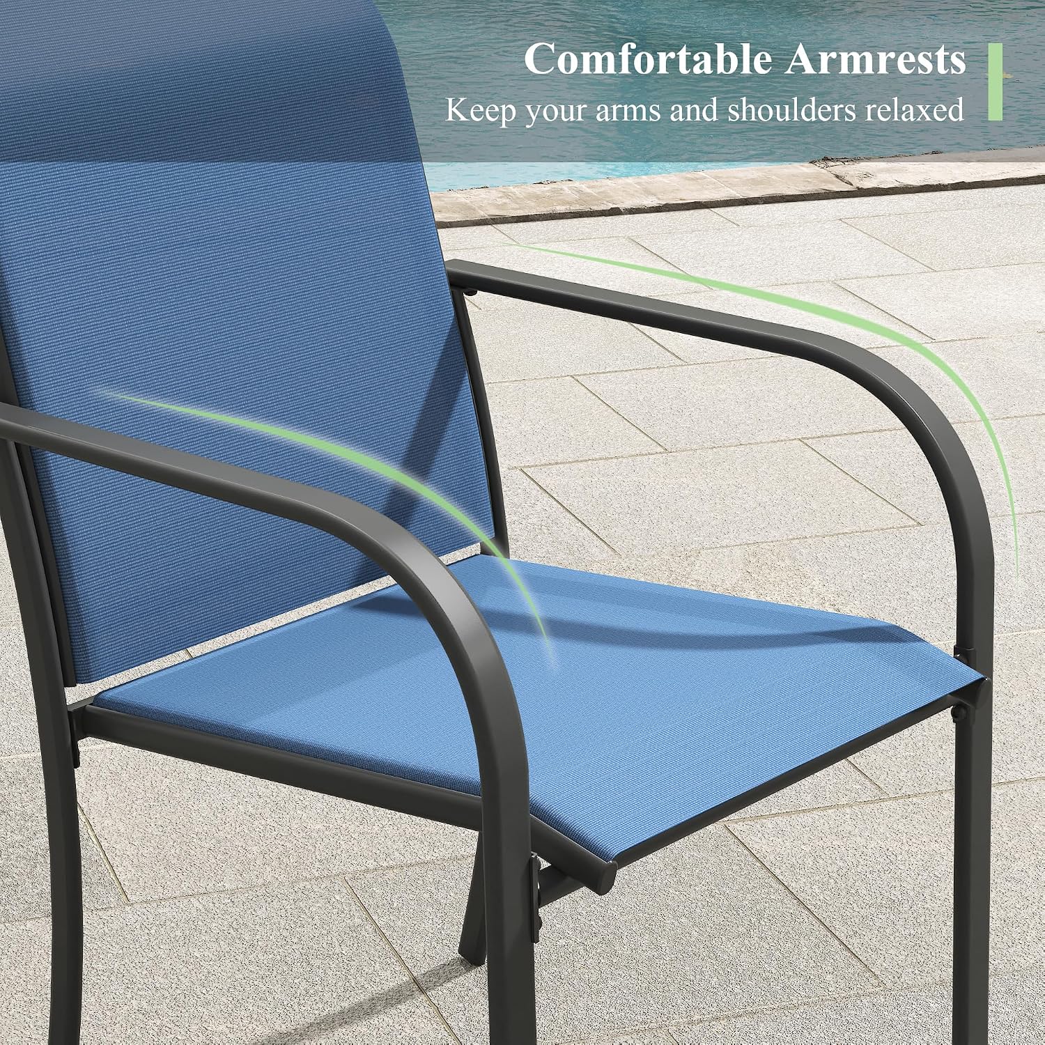 Thumbnail 5 de ARKOST Stackable Patio Dining Chairs, Set of 2, Dark Blue Textilene
