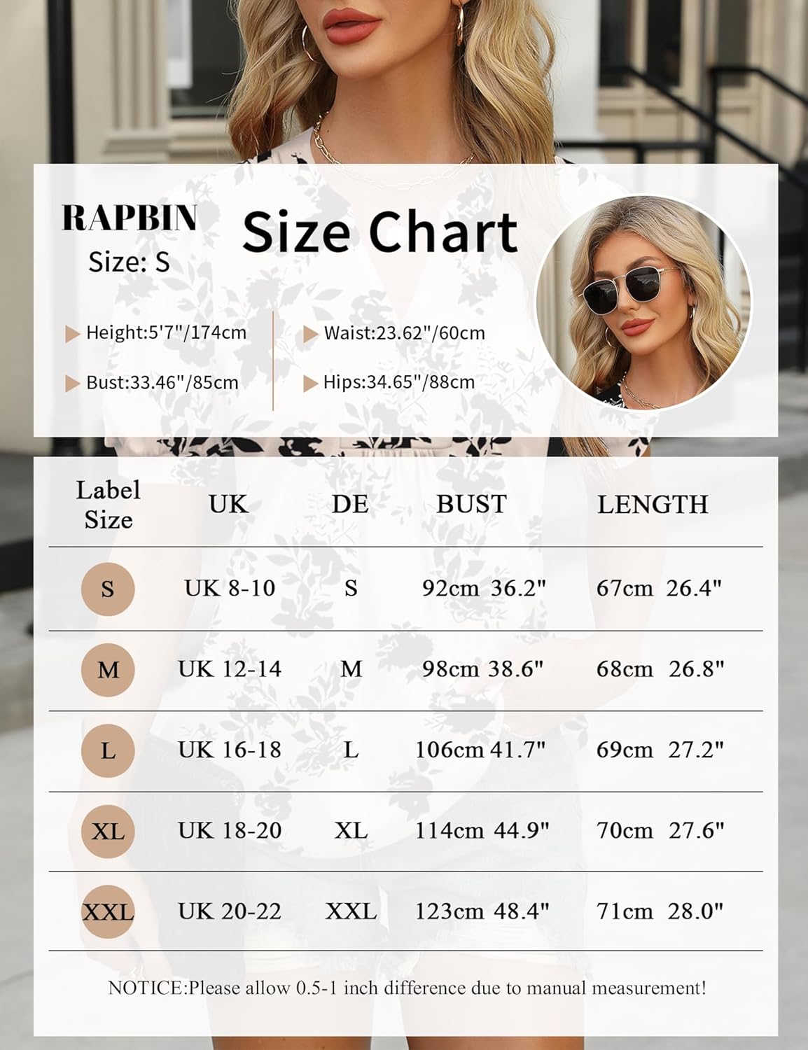 Thumbnail 4 de Rapbin Damen Bluse mit V-Ausschnitt und Knopfleiste – Tunika Kurzarm, Sommer Oberteil