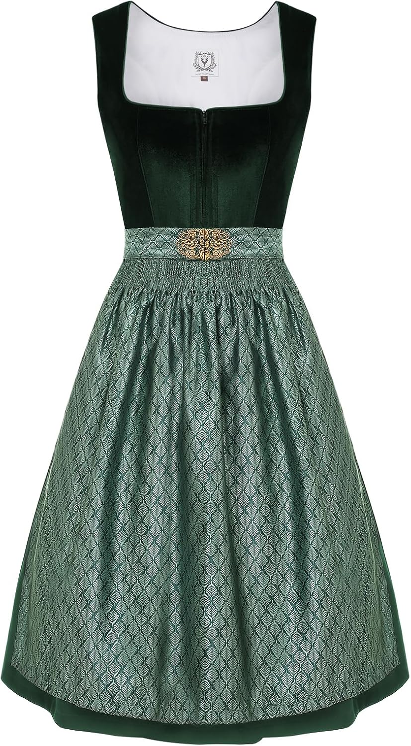 Thumbnail 5 de DIRNDLSTERN Damen Trachtenkleid Grün – Midi-Samt-Dirndl mit Schürze, perfektes Oktoberfest-Outfit
