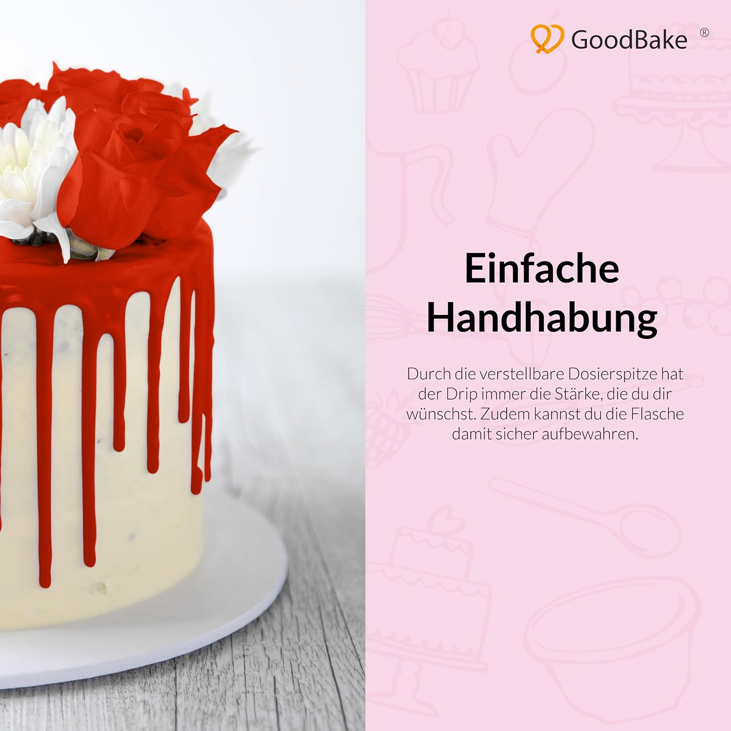 Detalle de GoodBake Happy Drip Rot 145 g 🎂