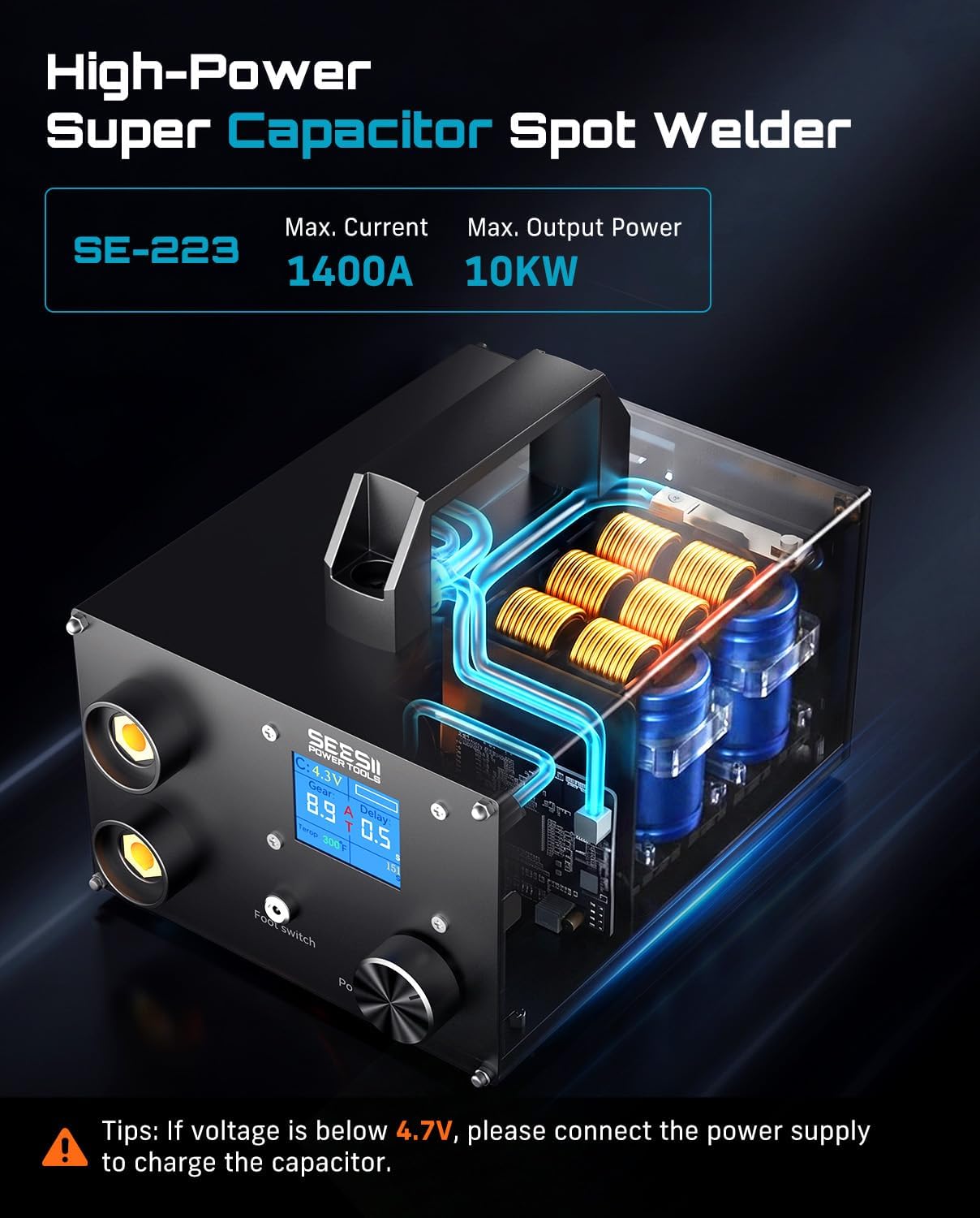 Detalle de SEESII SE-223 Capacitive Battery Spot Welder, 10kW, 0.2mm Pure Nickel