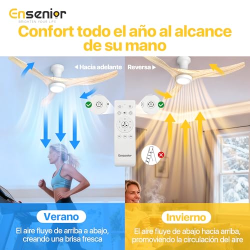 Thumbnail 6 de Ensenior Ventilador de Techo con Luz Silencioso 126 cm: rendimiento eficiente y luz en 3 colores