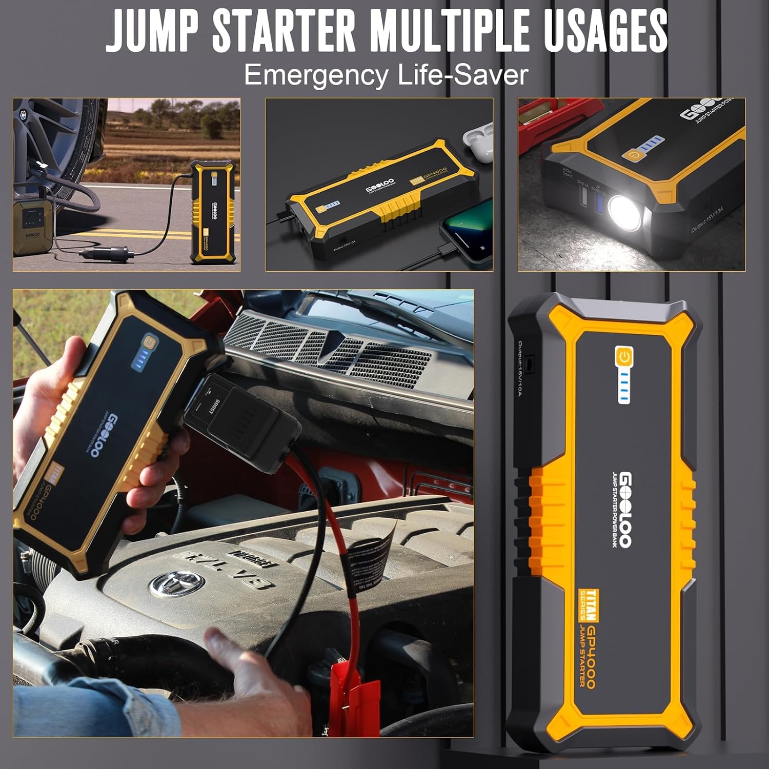 Thumbnail 5 de GOOLOO Portable Lithium Jump Starter 4000A — 12V car booster pack