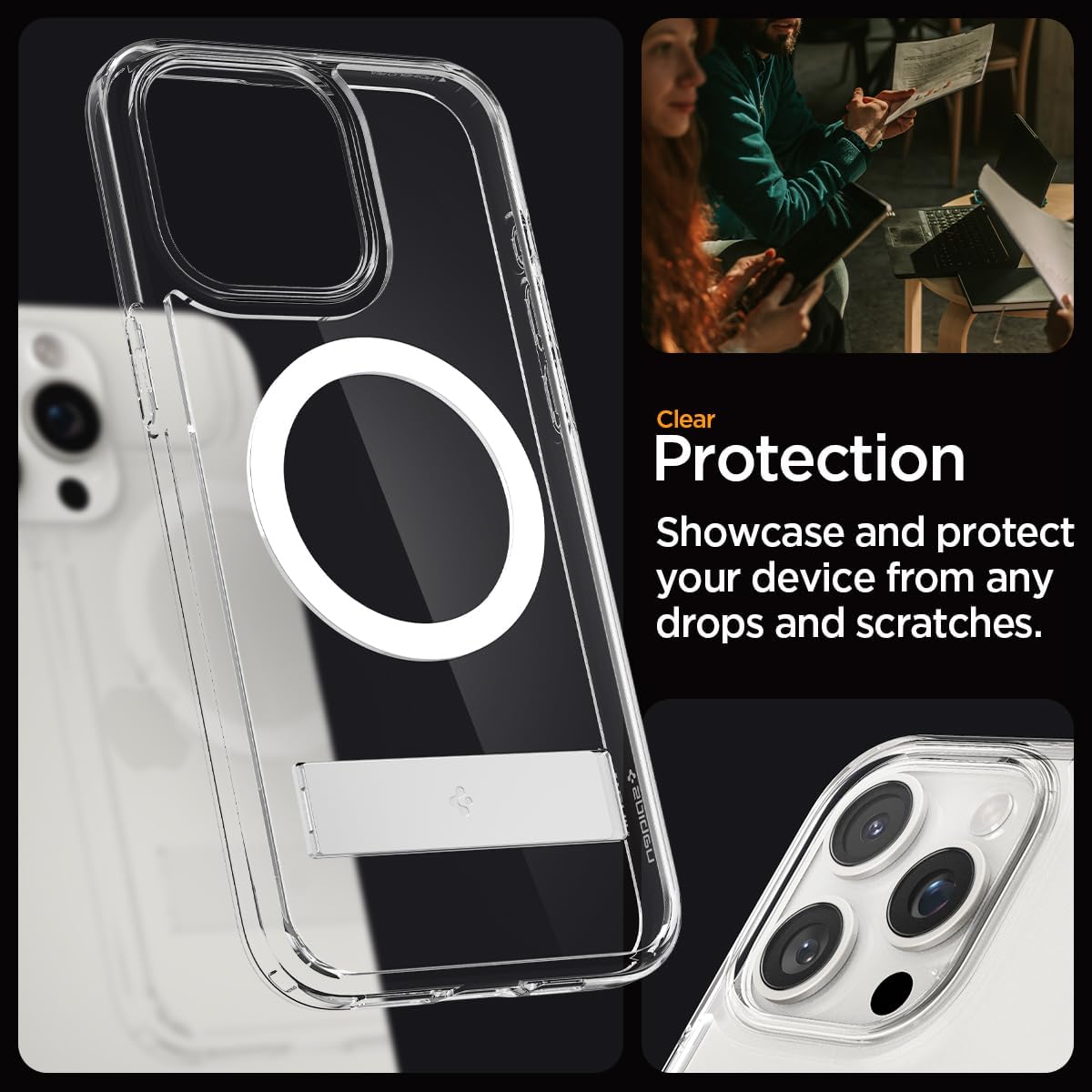 Thumbnail 5 de Spigen coque magnétique MagFit Kickstand pour iPhone 15 Pro – protection hybride TPU/PC transparente