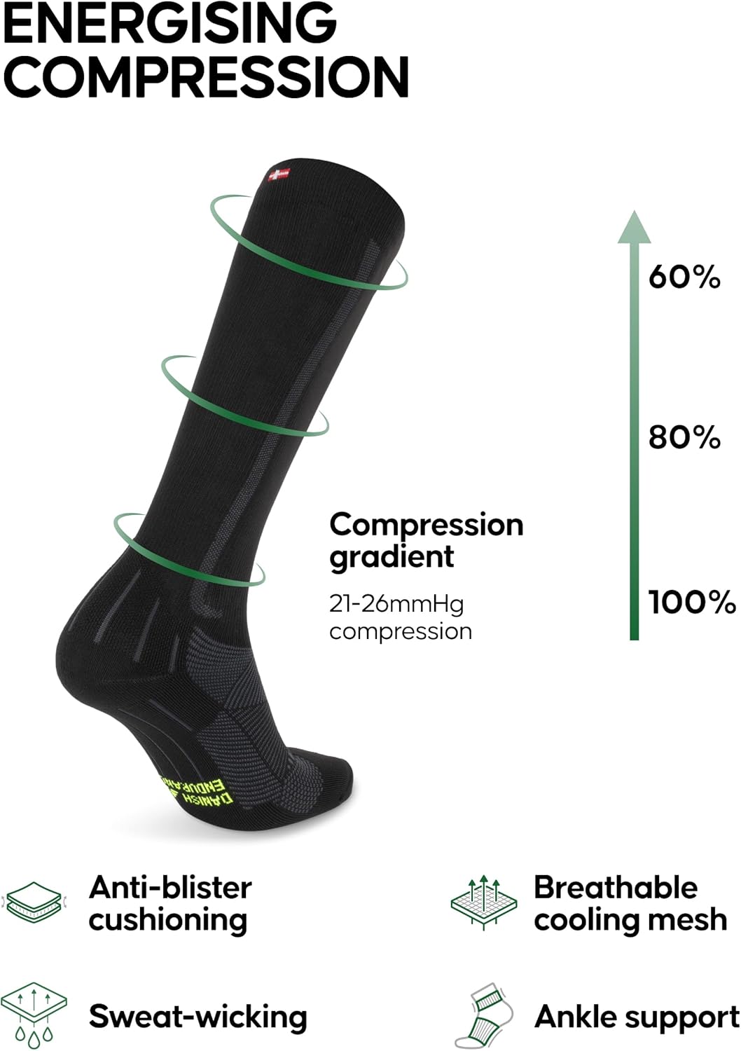 Thumbnail 1 de Danish Endurance 21–26 mmHg Compression Socks (1 or 2 Pairs) for Running & Sport