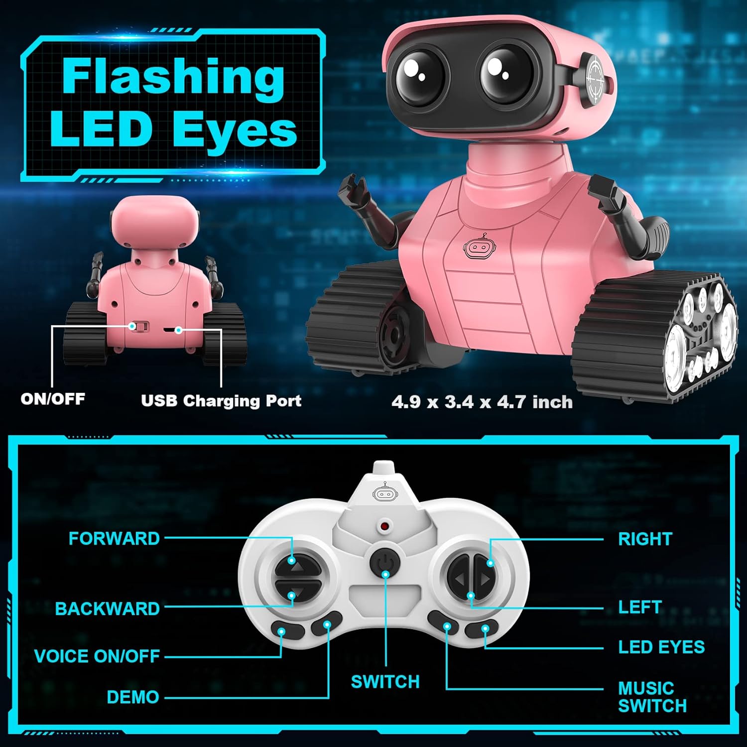 Thumbnail 6 de Hamourd Robot Toys for Girls: Rechargeable RC Robot with Dancing Lights, Flexible Limbs, and 2.4GHz Controller