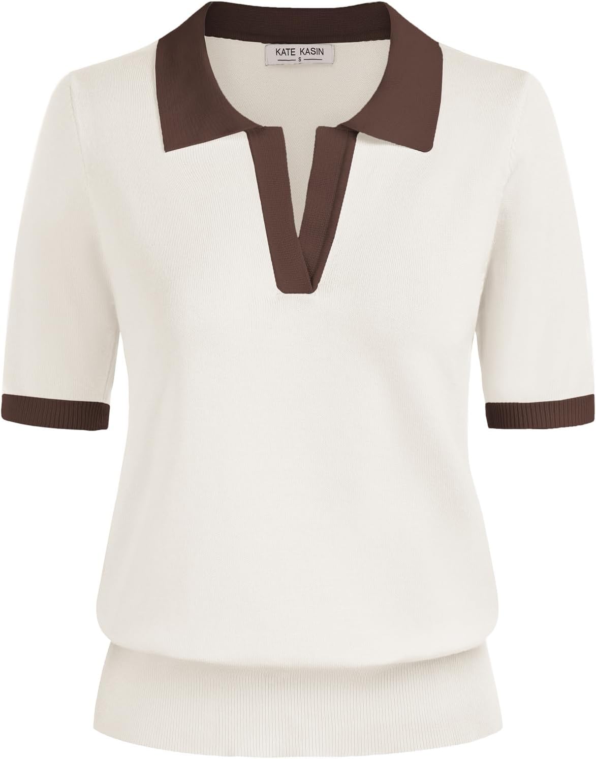 Thumbnail 6 de Kate Kasin Women’s Short Sleeve Polo Sweater (V-Neck Ribbed Knit)