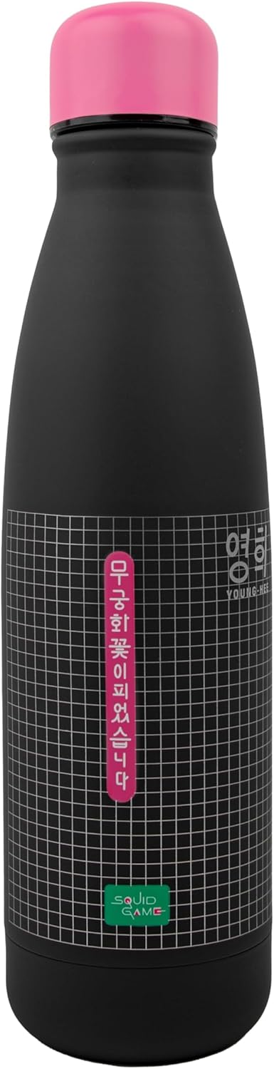 Detalle de Cinereplicas Squid Game – Young-hee Blueprint Schwarz 500 ml Edelstahl Wasserflasche (Offizielle Lizenz)