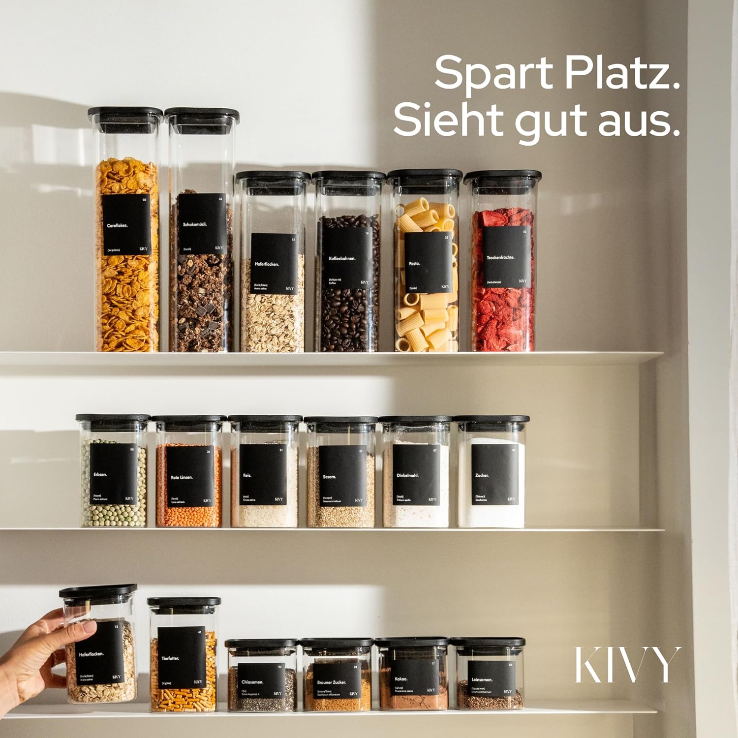 Detalle 2 de KIVY Vorratsgläser eckig 12er Set 🥣