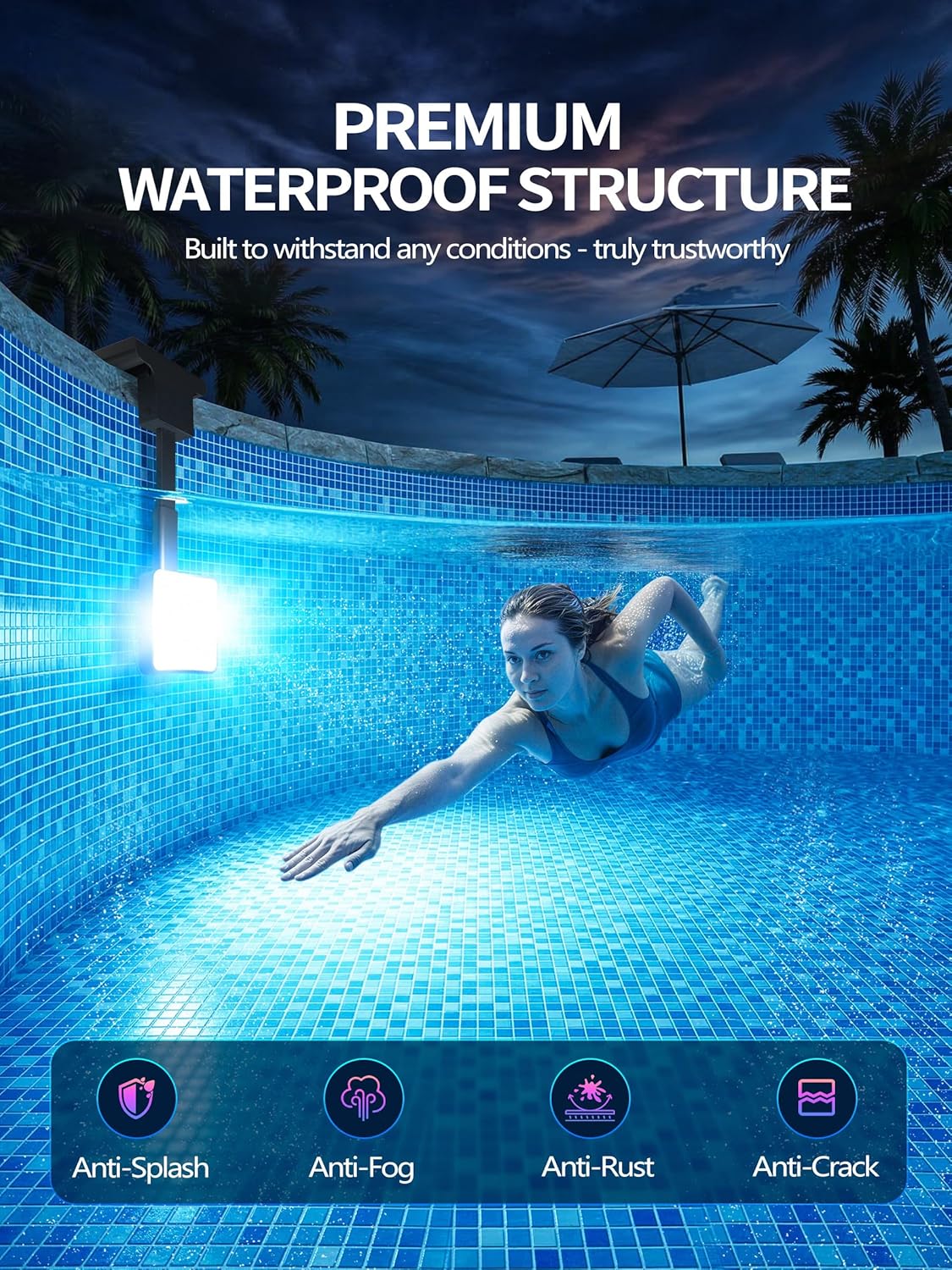 Detalle de DeeprBlu 2 en 1: Luz solar para piscina y termómetro con control remoto