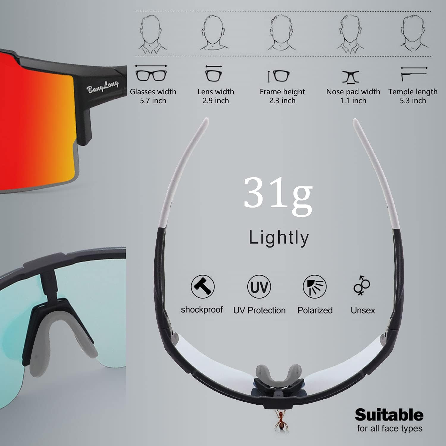 Thumbnail 3 de BangLong Polarisierte Sonnenbrille „Polarisierte Sonnenbrille“ mit 3 Wechselgläsern (UV400)